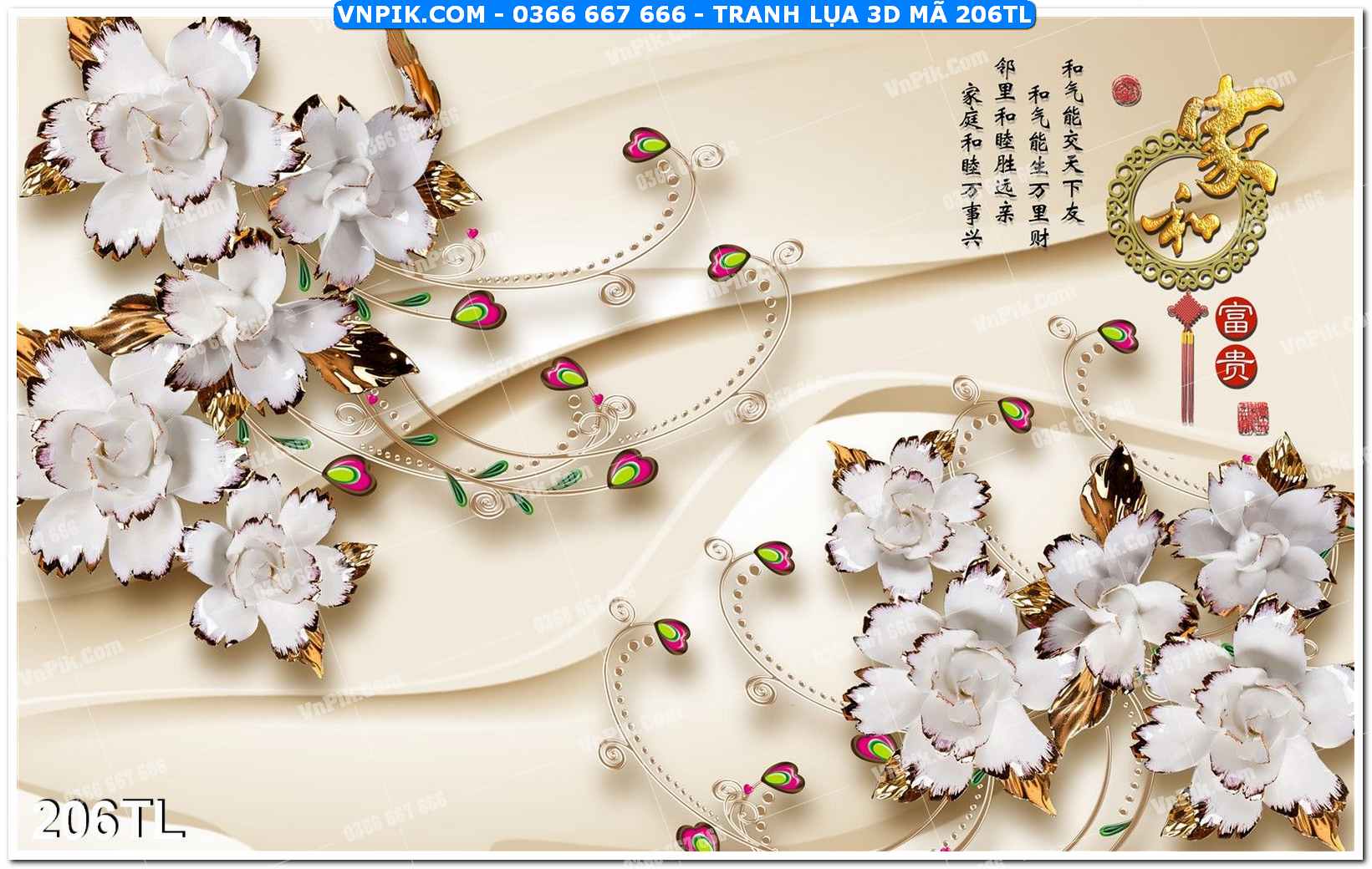 Tranh lụa 3D – Tranh trang trí dán tường 206TL