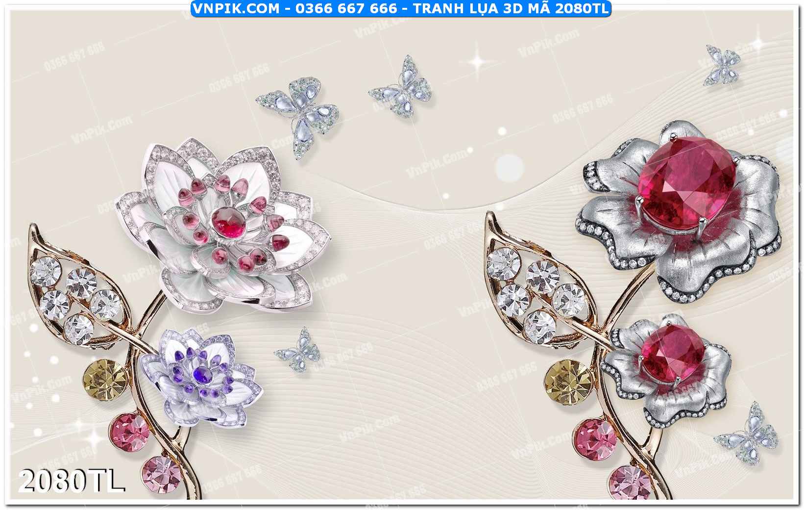 Tranh lụa 3D – Tranh trang trí dán tường 2080TL