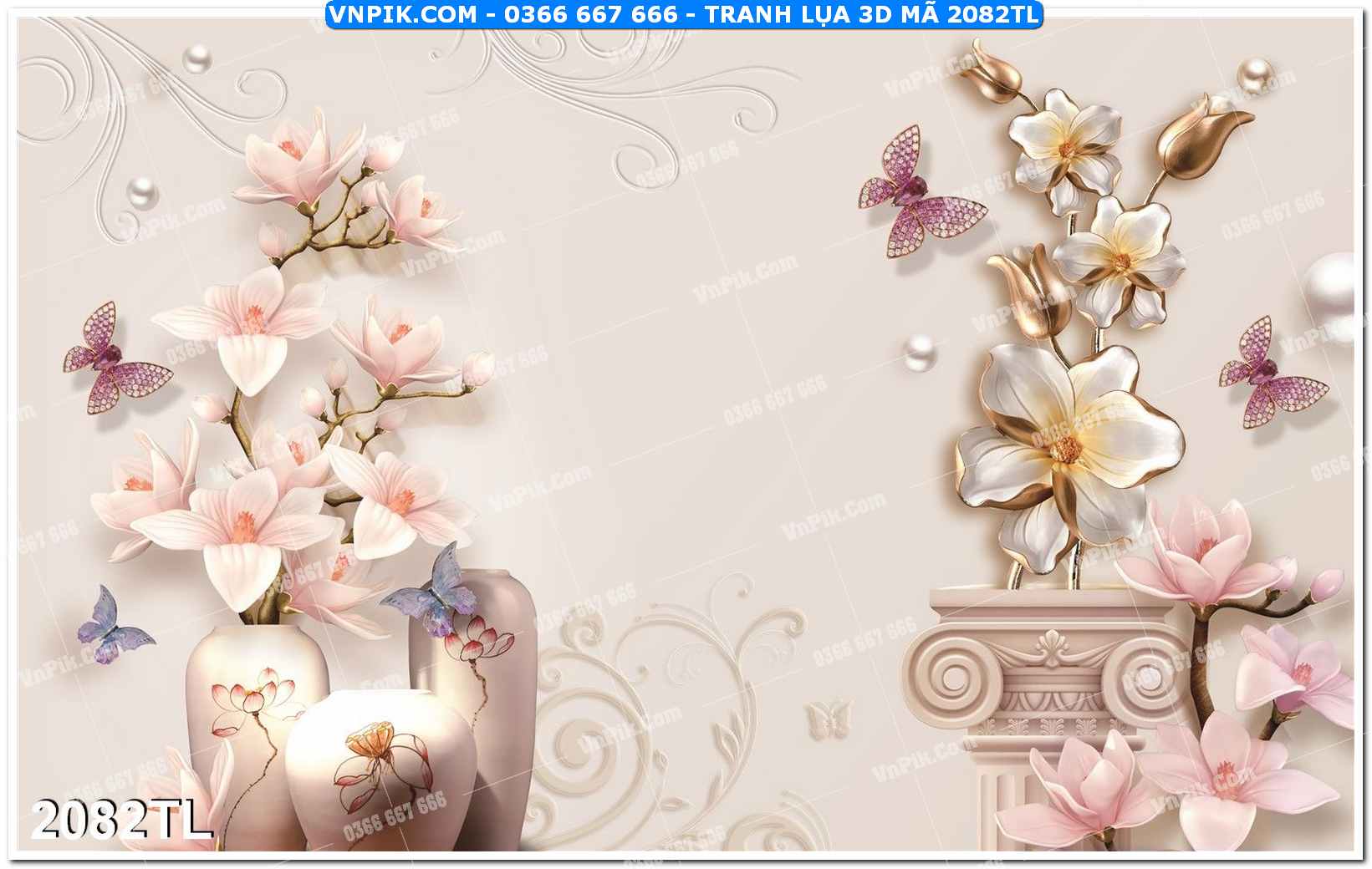 Tranh lụa 3D – Tranh trang trí dán tường 2082TL