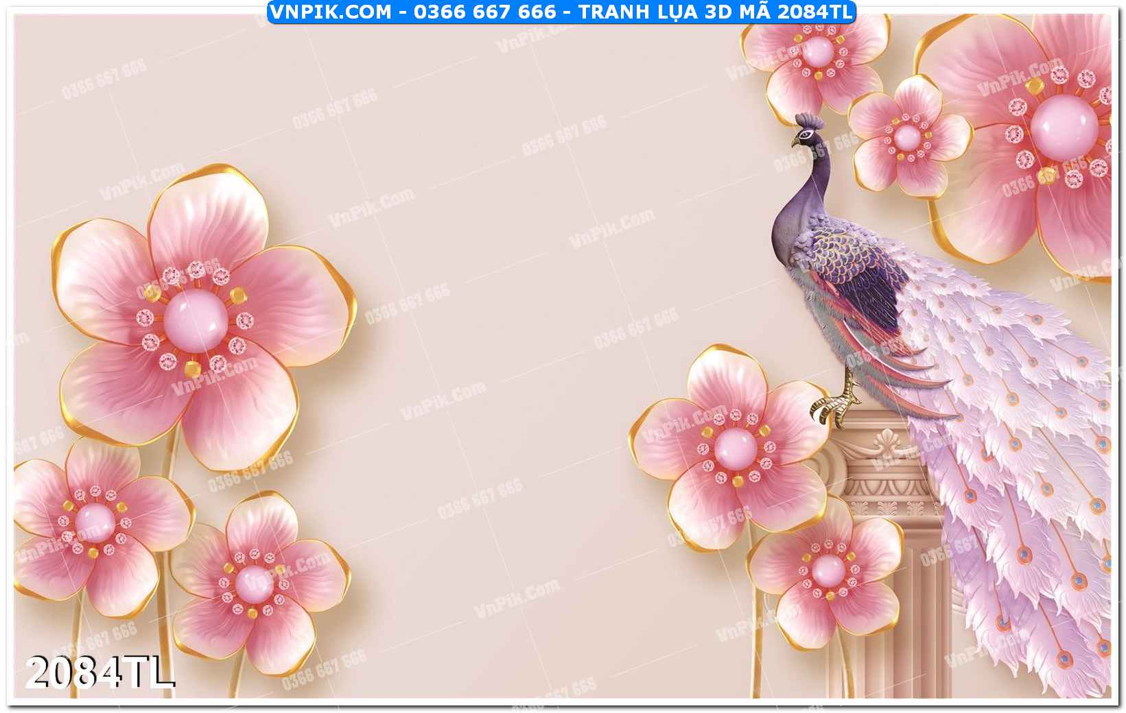 Tranh lụa 3D – Tranh trang trí dán tường 2084TL