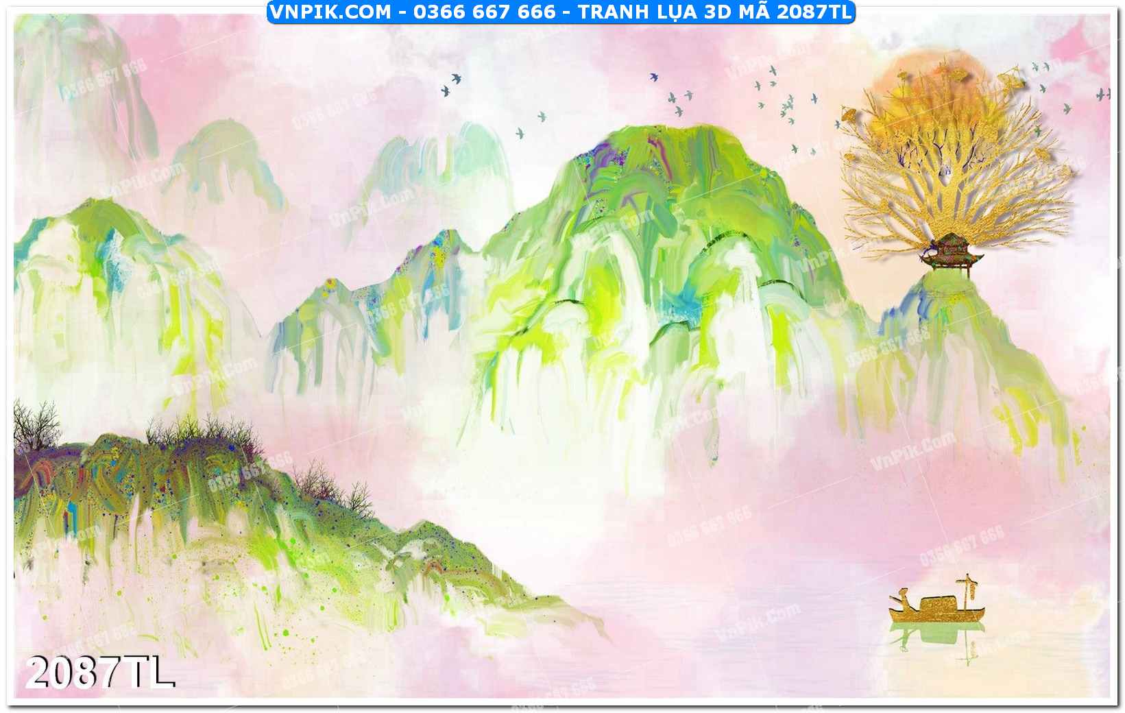 Tranh lụa 3D – Tranh trang trí dán tường 2087TL