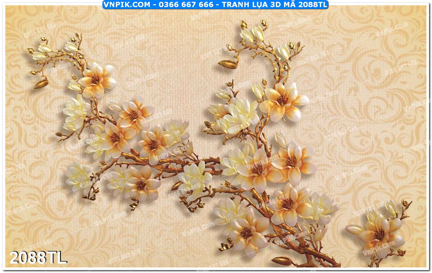 Tranh lụa 3D – Tranh trang trí dán tường 2088TL