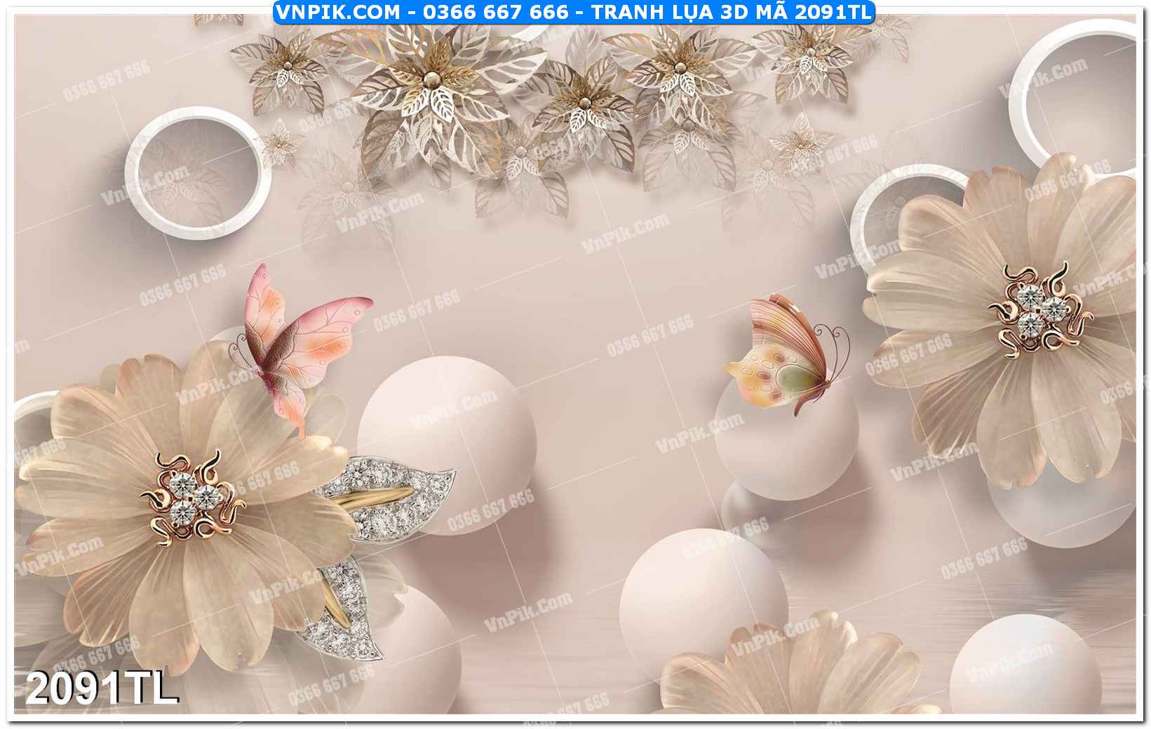 Tranh lụa 3D – Tranh trang trí dán tường 2091TL