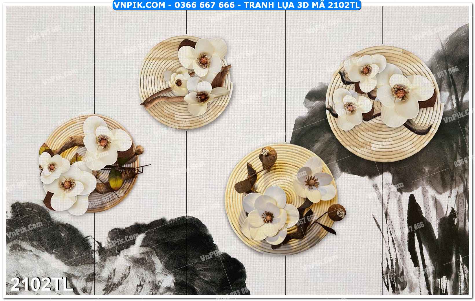 Tranh lụa 3D – Tranh trang trí dán tường 2102TL