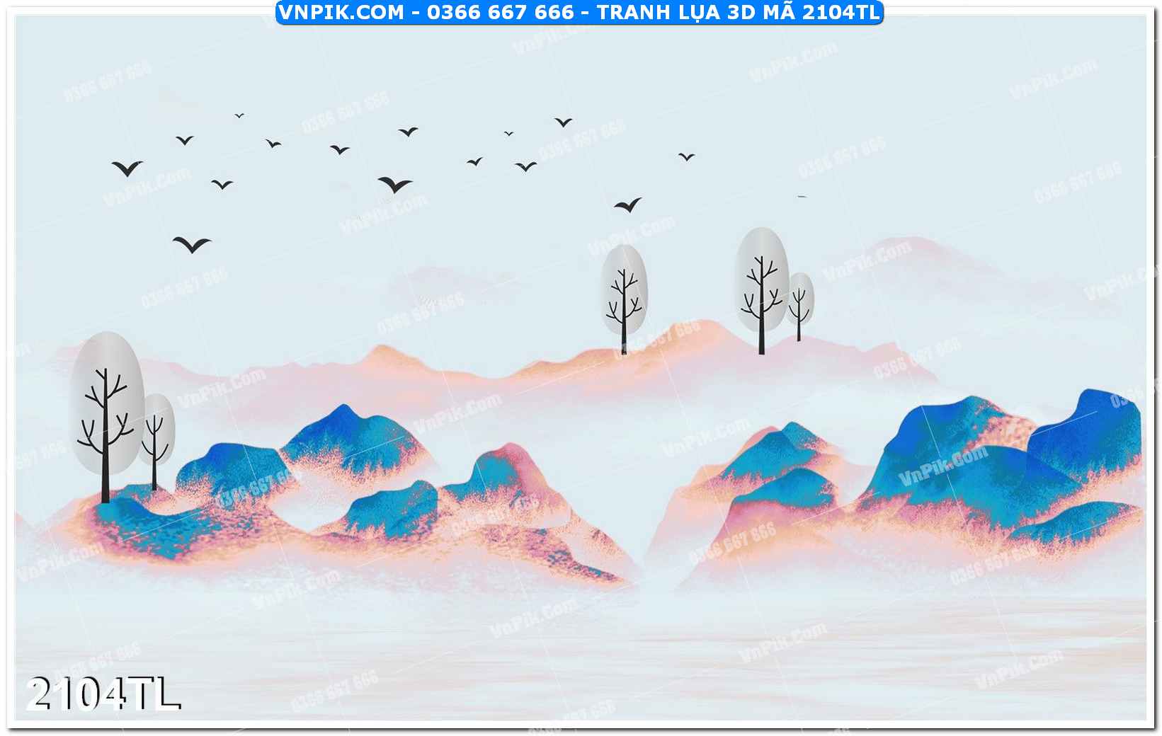 Tranh lụa 3D – Tranh trang trí dán tường 2104TL