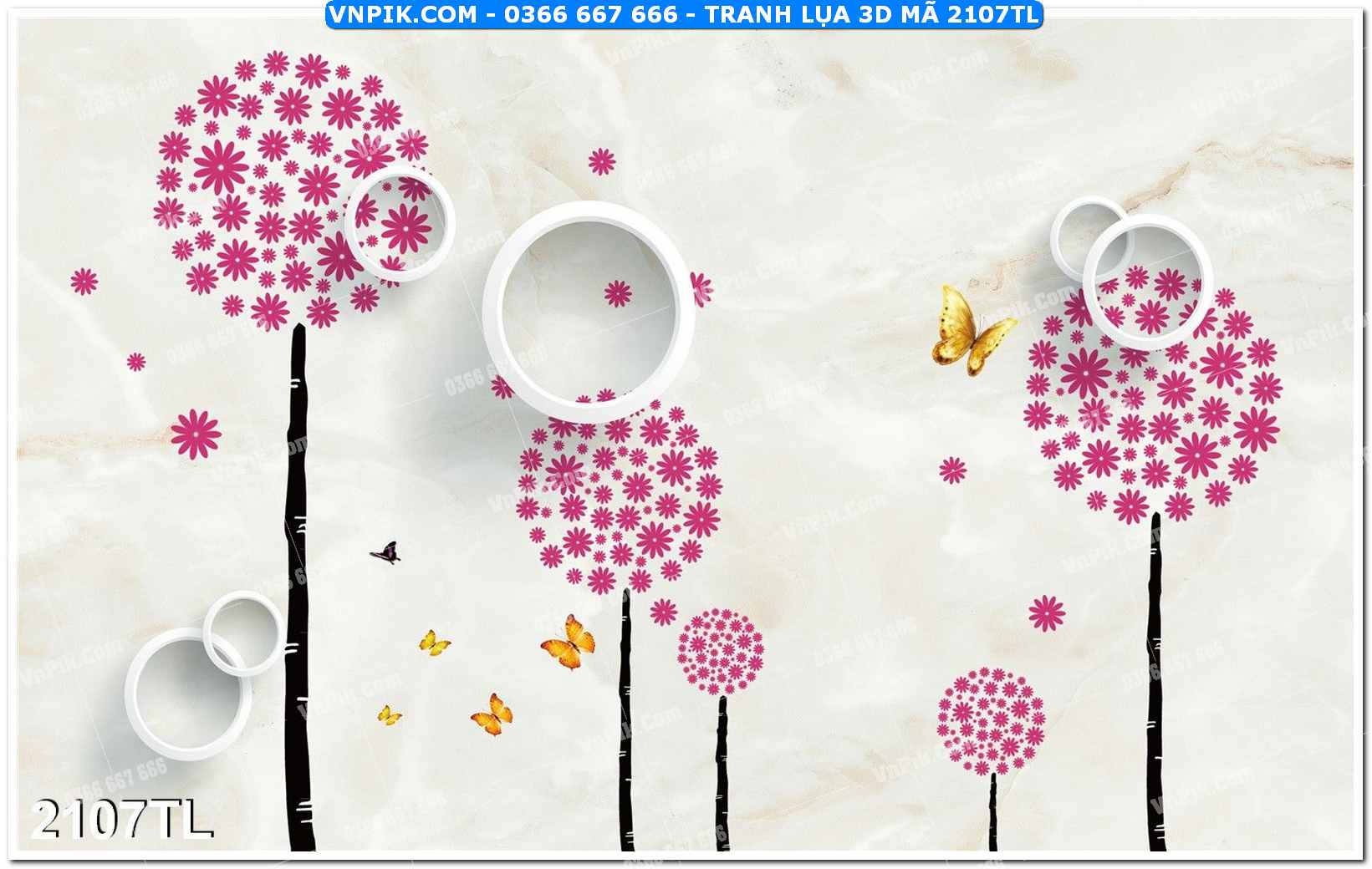 Tranh lụa 3D – Tranh trang trí dán tường 2107TL