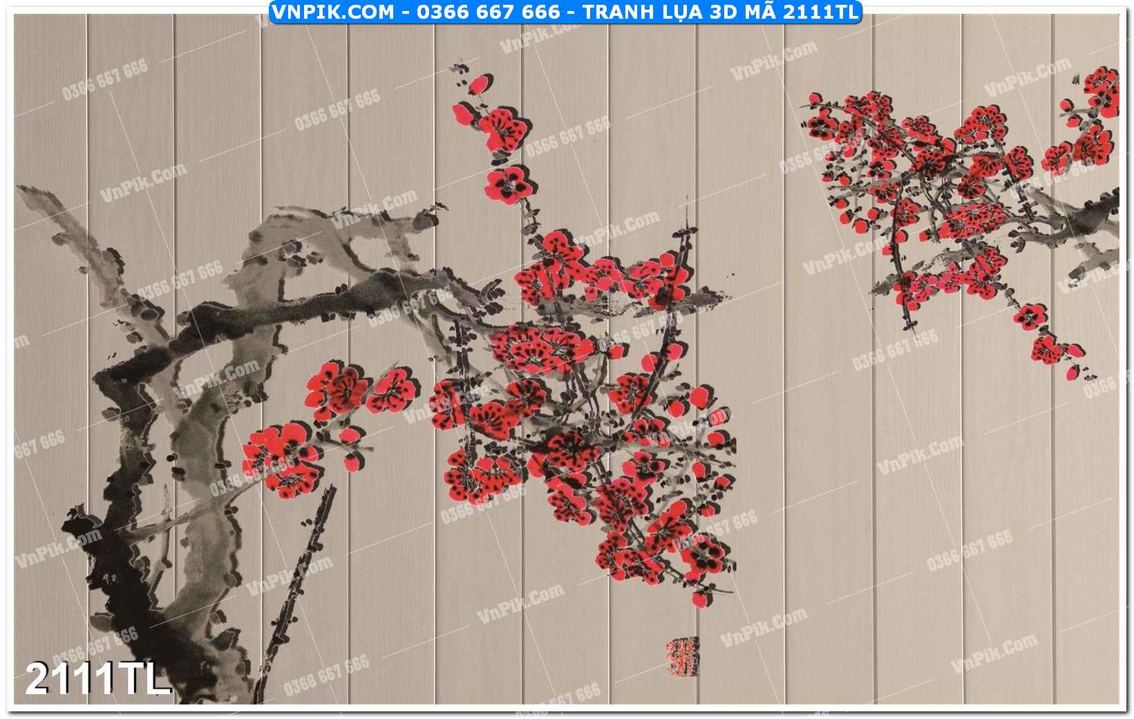 Tranh lụa 3D – Tranh trang trí dán tường 2111TL