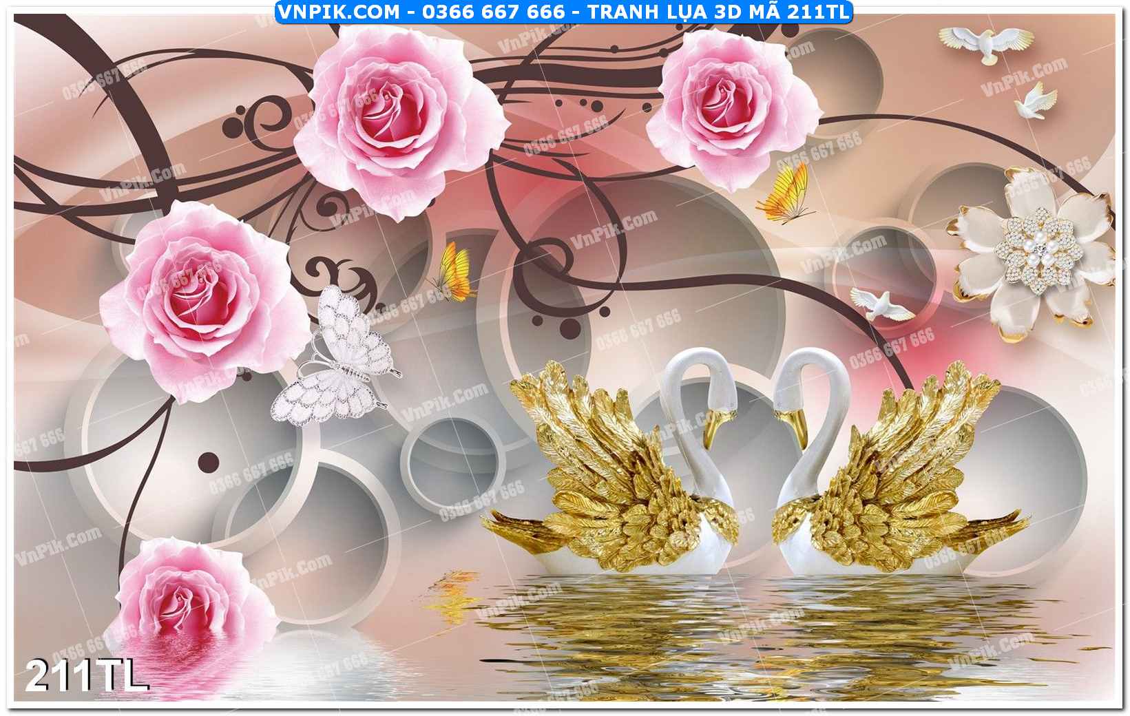 Tranh lụa 3D – Tranh trang trí dán tường 211TL