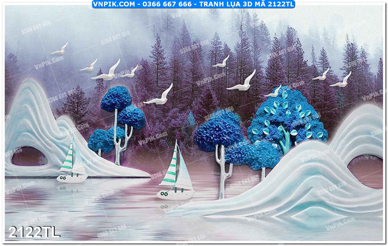 Tranh lụa 3D – Tranh trang trí dán tường 2122TL