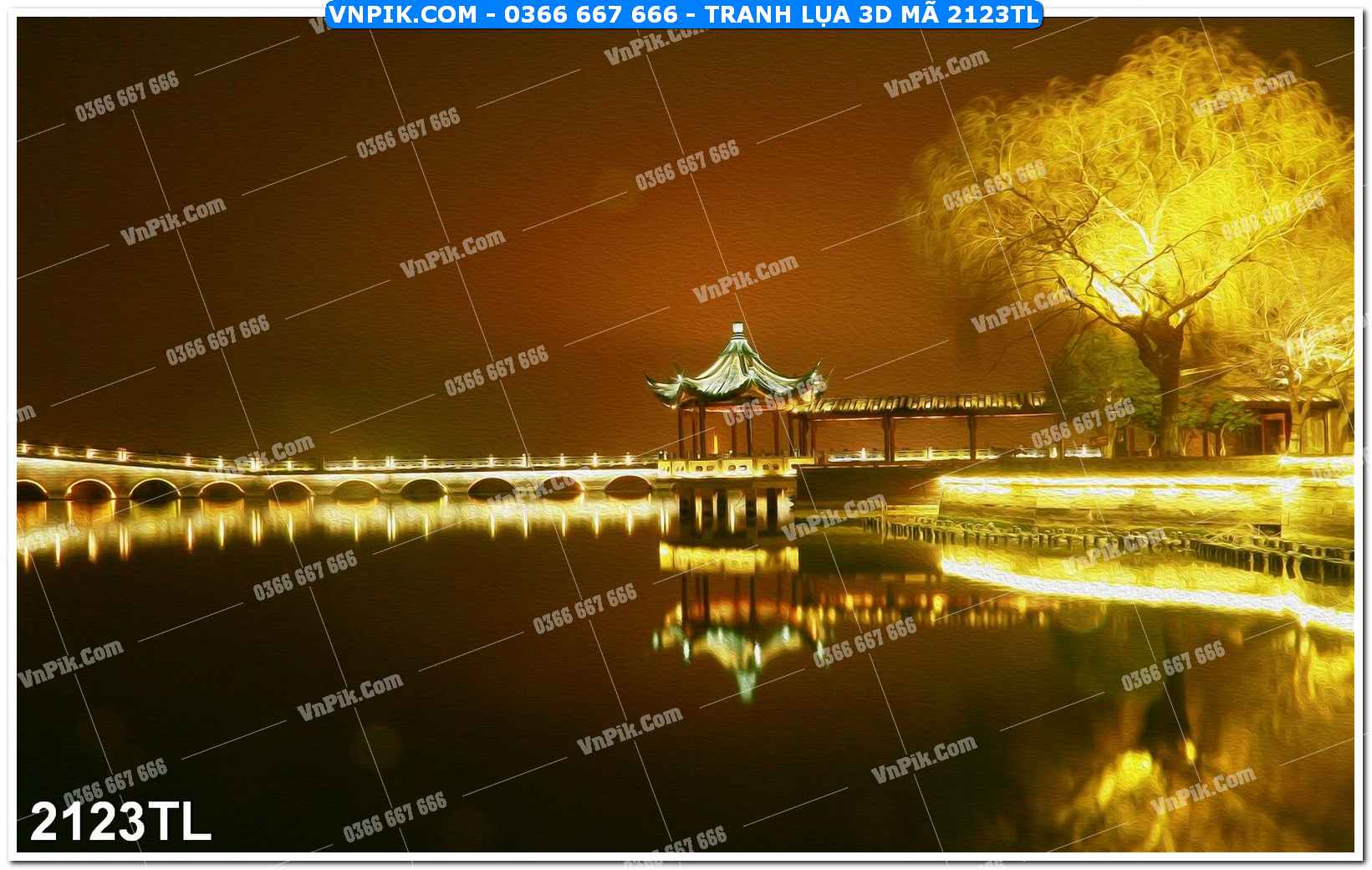 Tranh lụa 3D – Tranh trang trí dán tường 2123TL