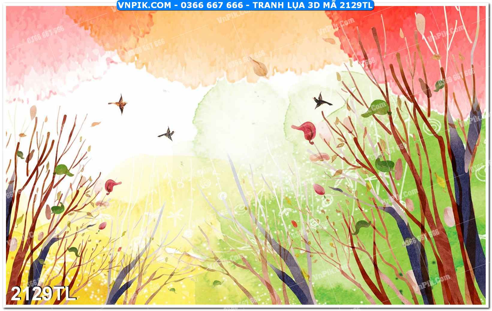 Tranh lụa 3D – Tranh trang trí dán tường 2129TL
