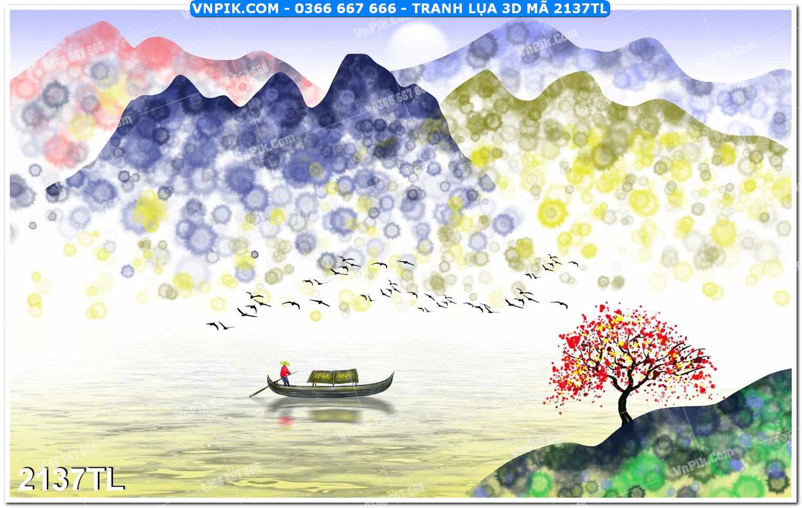 Tranh lụa 3D – Tranh trang trí dán tường 2137TL