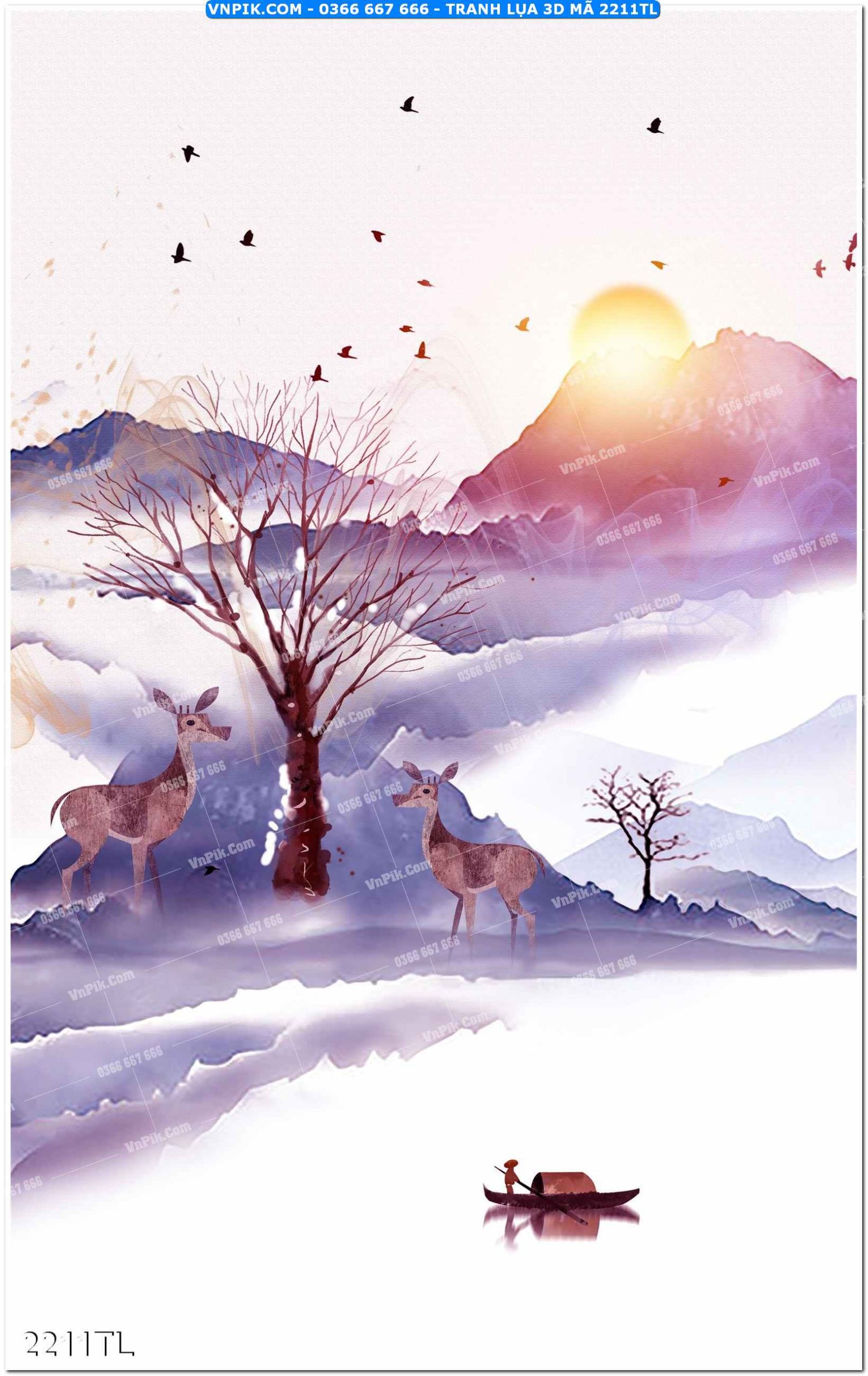 Tranh lụa 3D – Tranh trang trí dán tường 2211TL