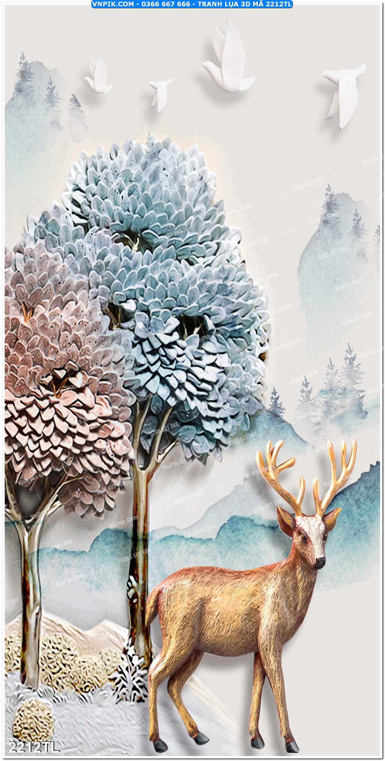 Tranh lụa 3D – Tranh trang trí dán tường 2212TL