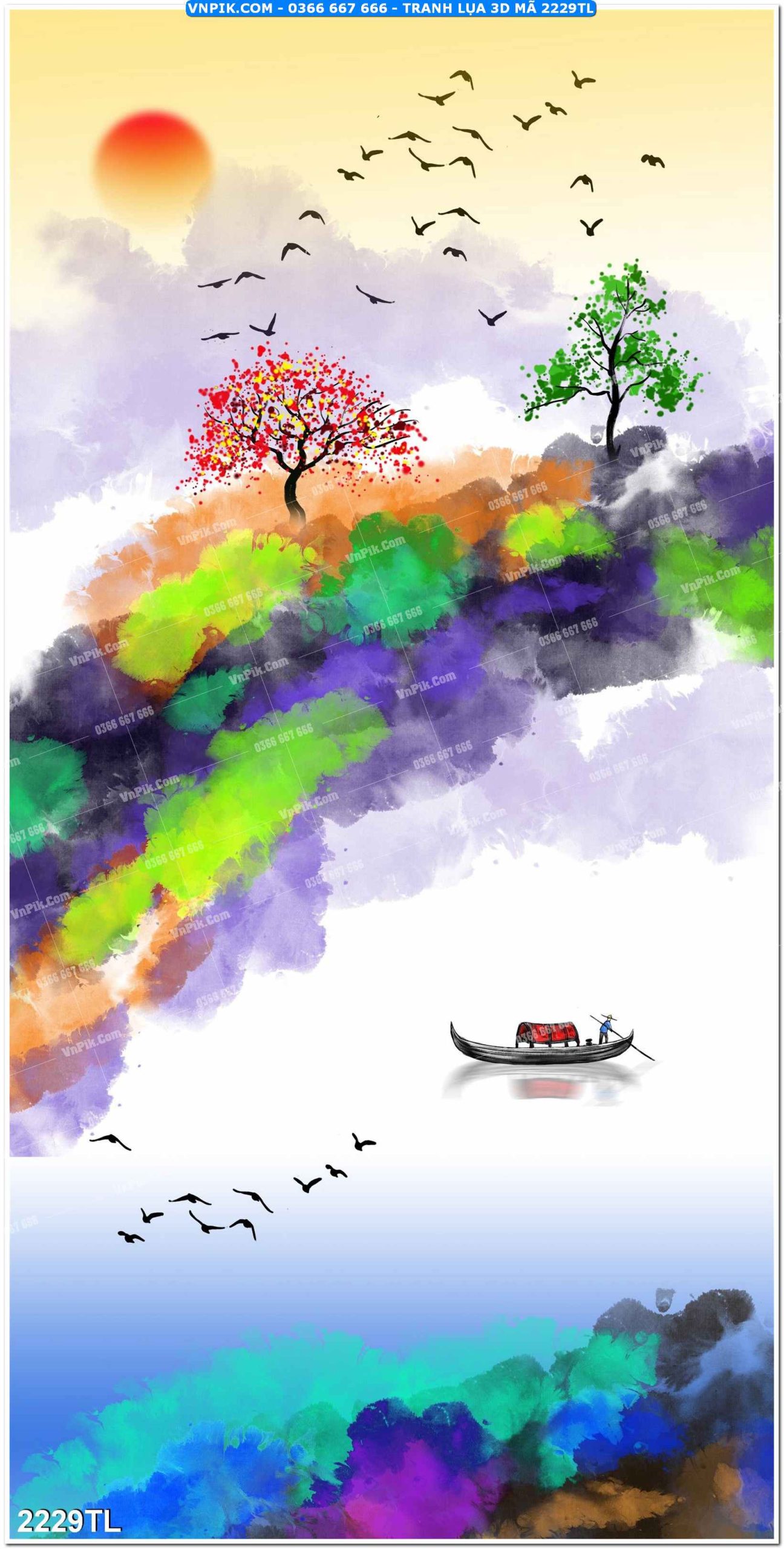 Tranh lụa 3D – Tranh trang trí dán tường 2229TL