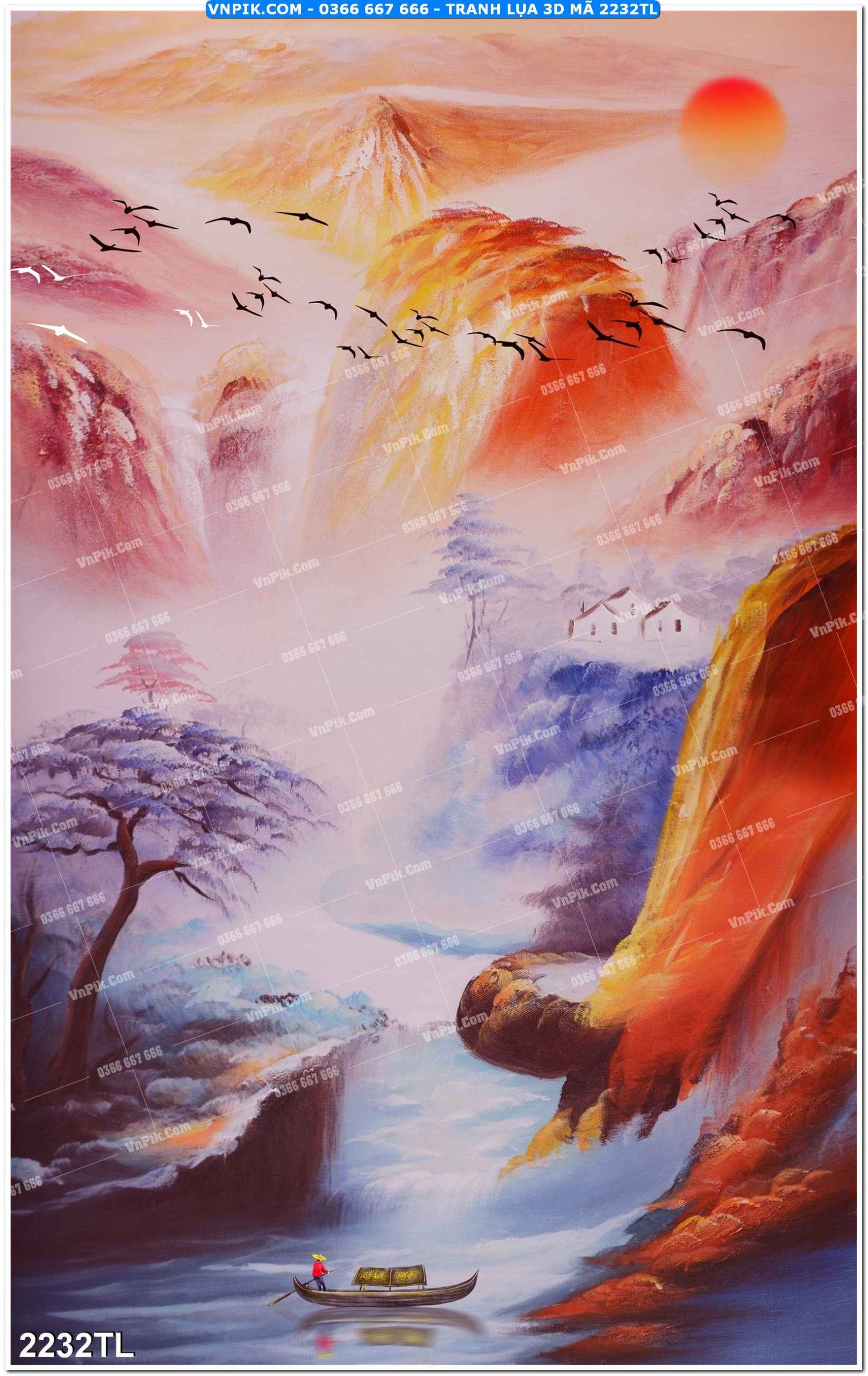 Tranh lụa 3D – Tranh trang trí dán tường 2232TL