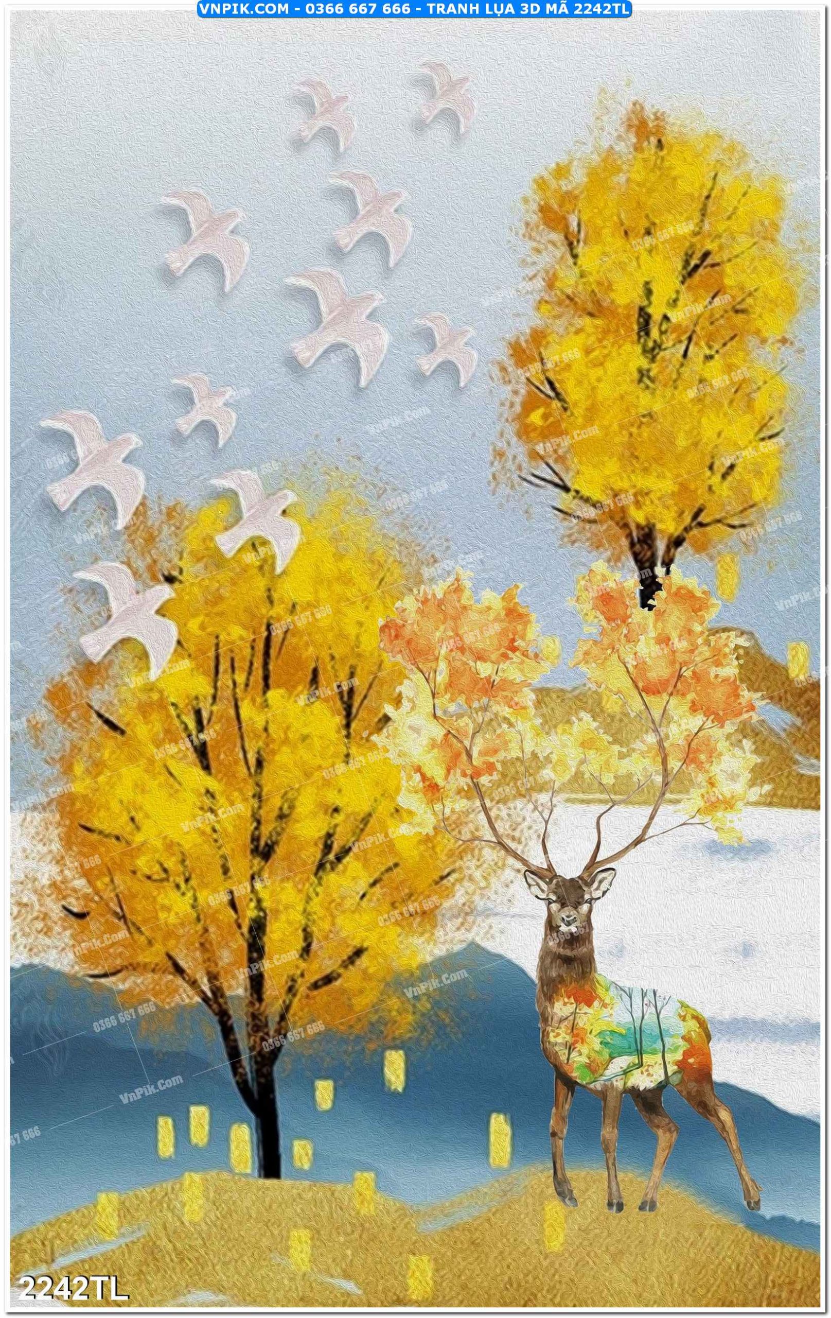 Tranh lụa 3D – Tranh trang trí dán tường 2242TL