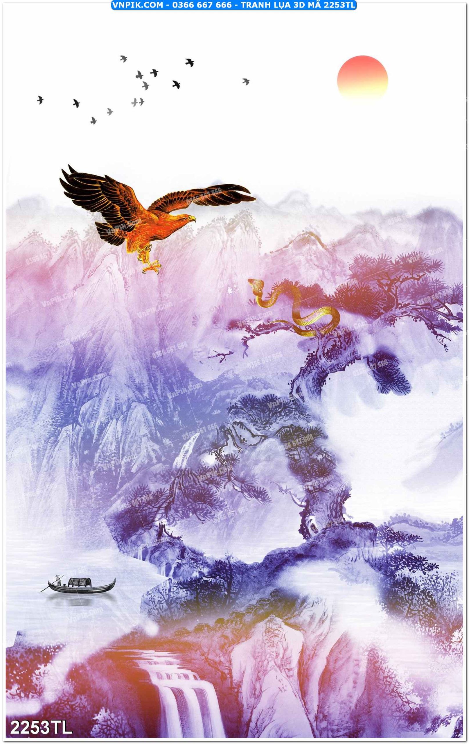 Tranh lụa 3D – Tranh trang trí dán tường 2253TL
