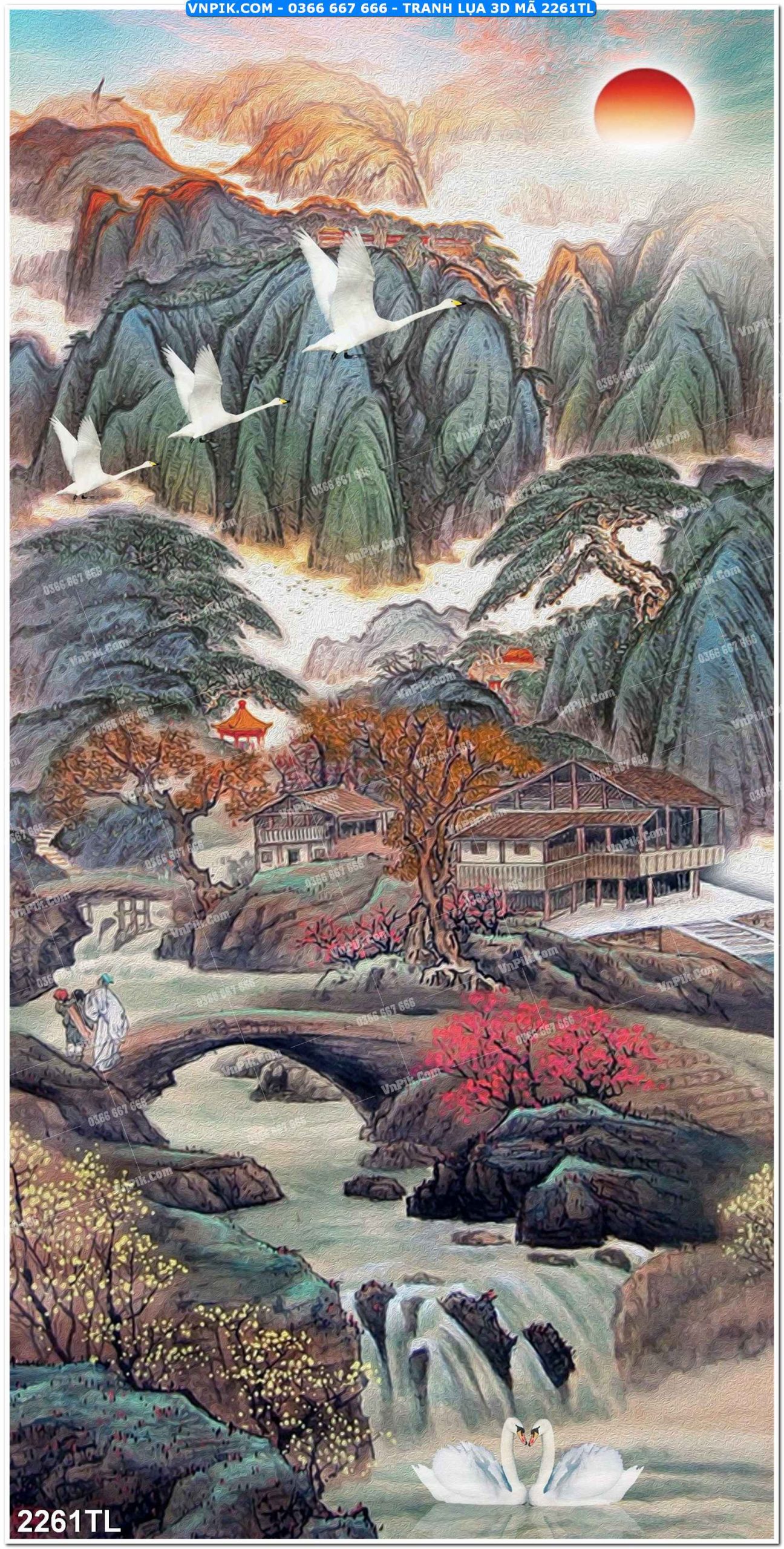 Tranh lụa 3D – Tranh trang trí dán tường 2261TL