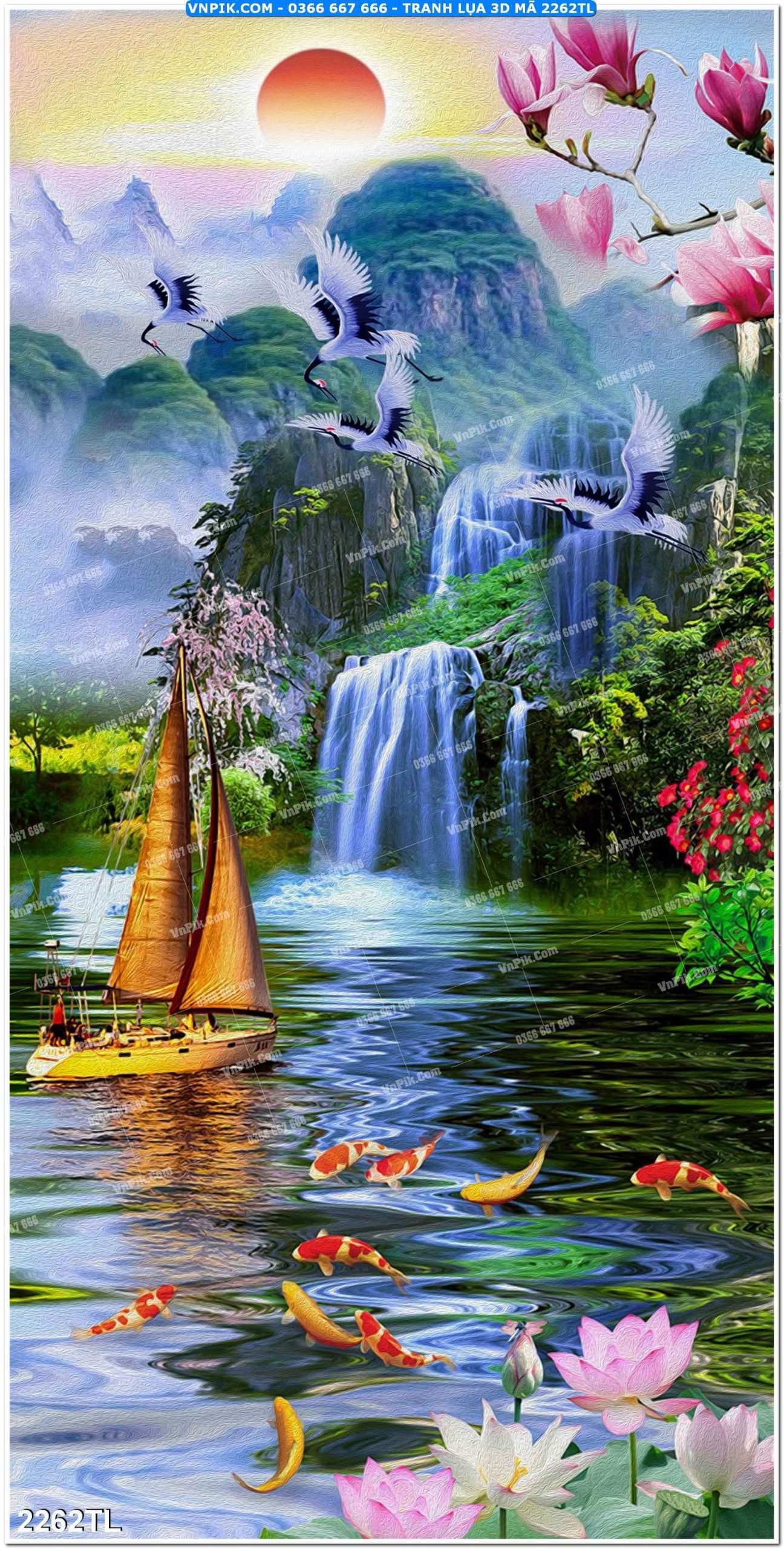 Tranh lụa 3D – Tranh trang trí dán tường 2262TL