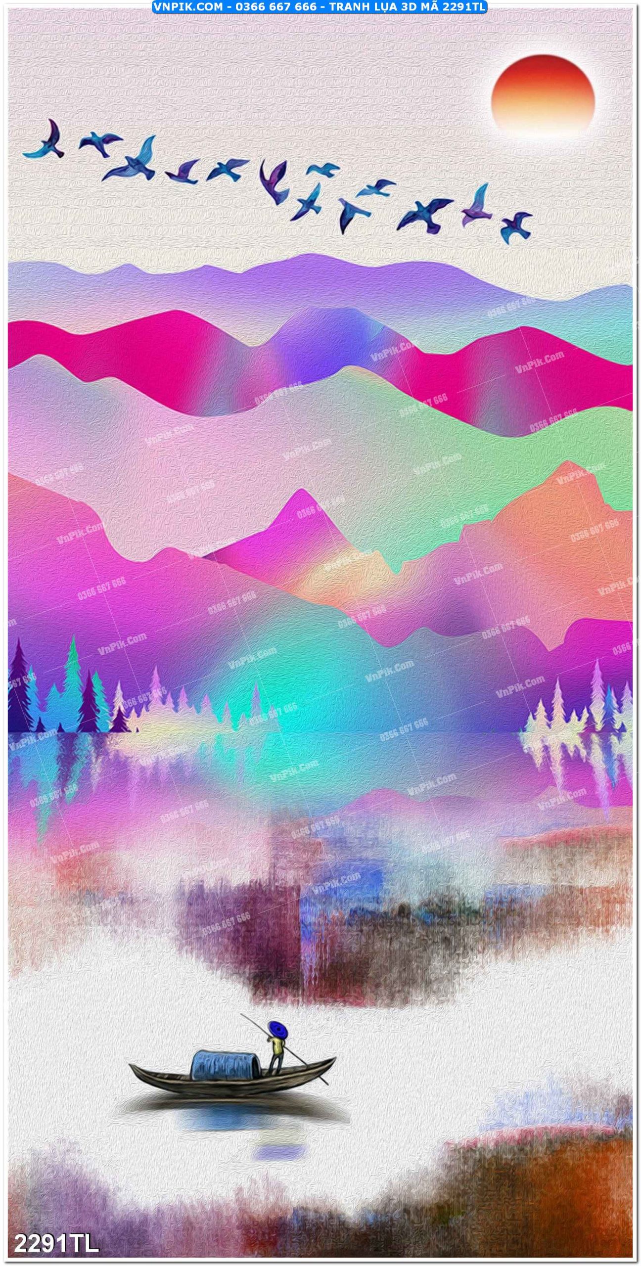Tranh lụa 3D – Tranh trang trí dán tường 2291TL
