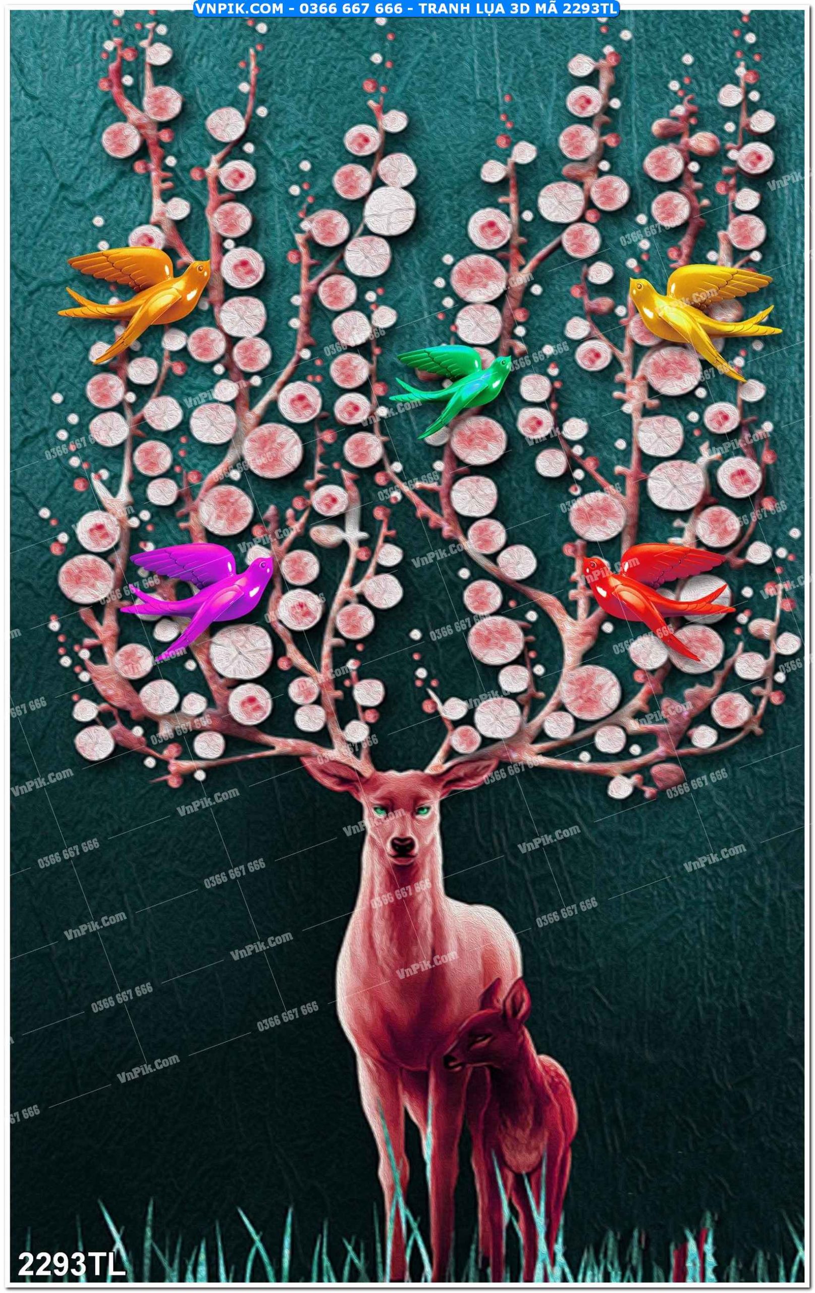 Tranh lụa 3D – Tranh trang trí dán tường 2293TL