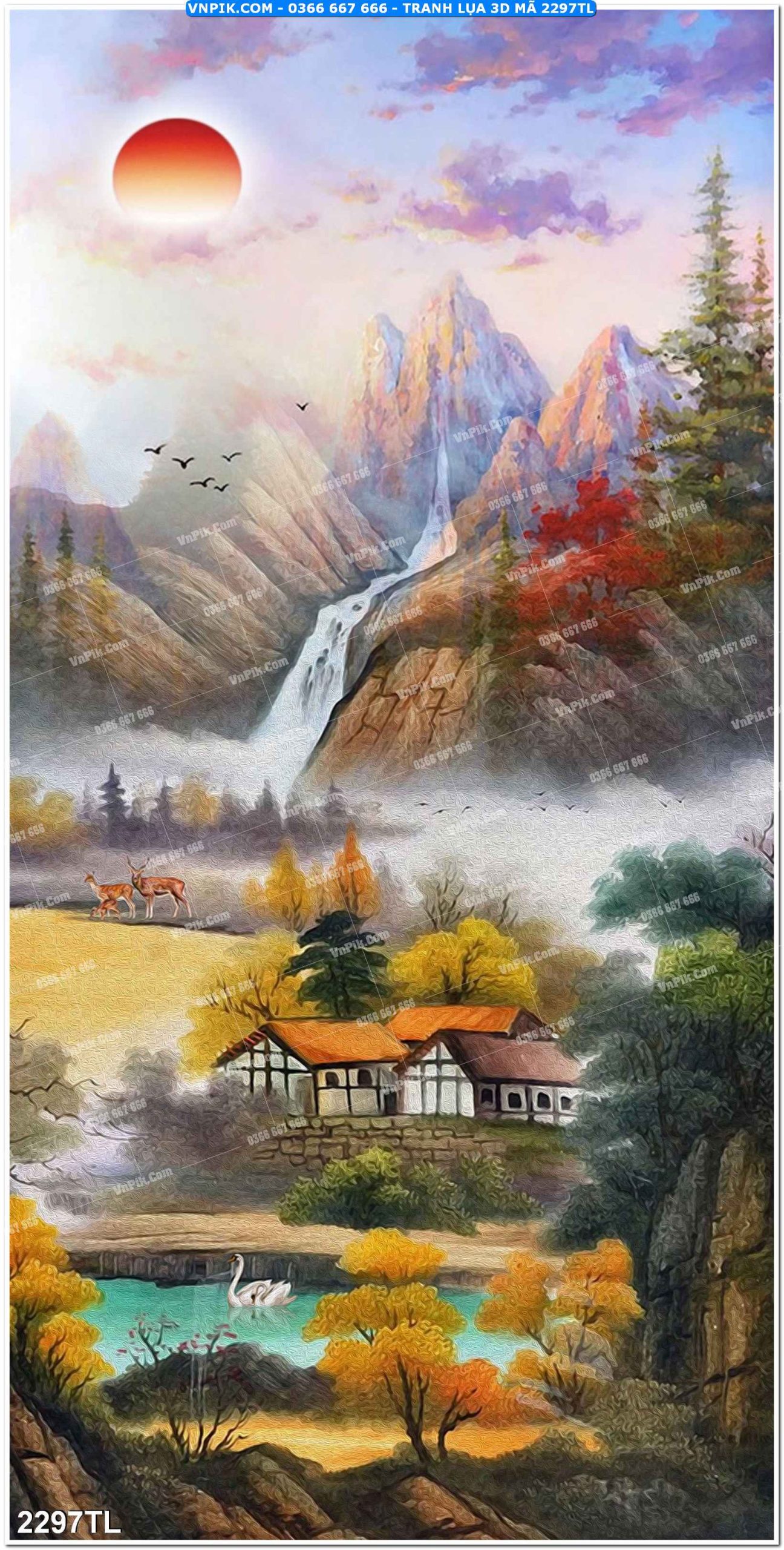 Tranh lụa 3D – Tranh trang trí dán tường 2297TL