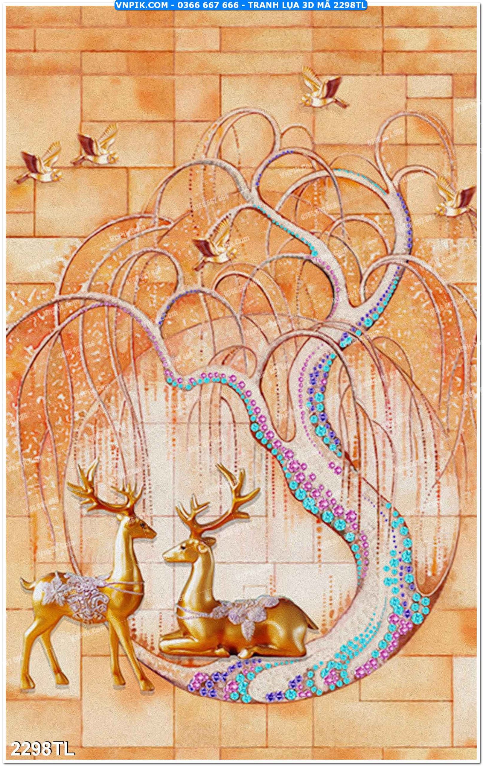 Tranh lụa 3D – Tranh trang trí dán tường 2298TL