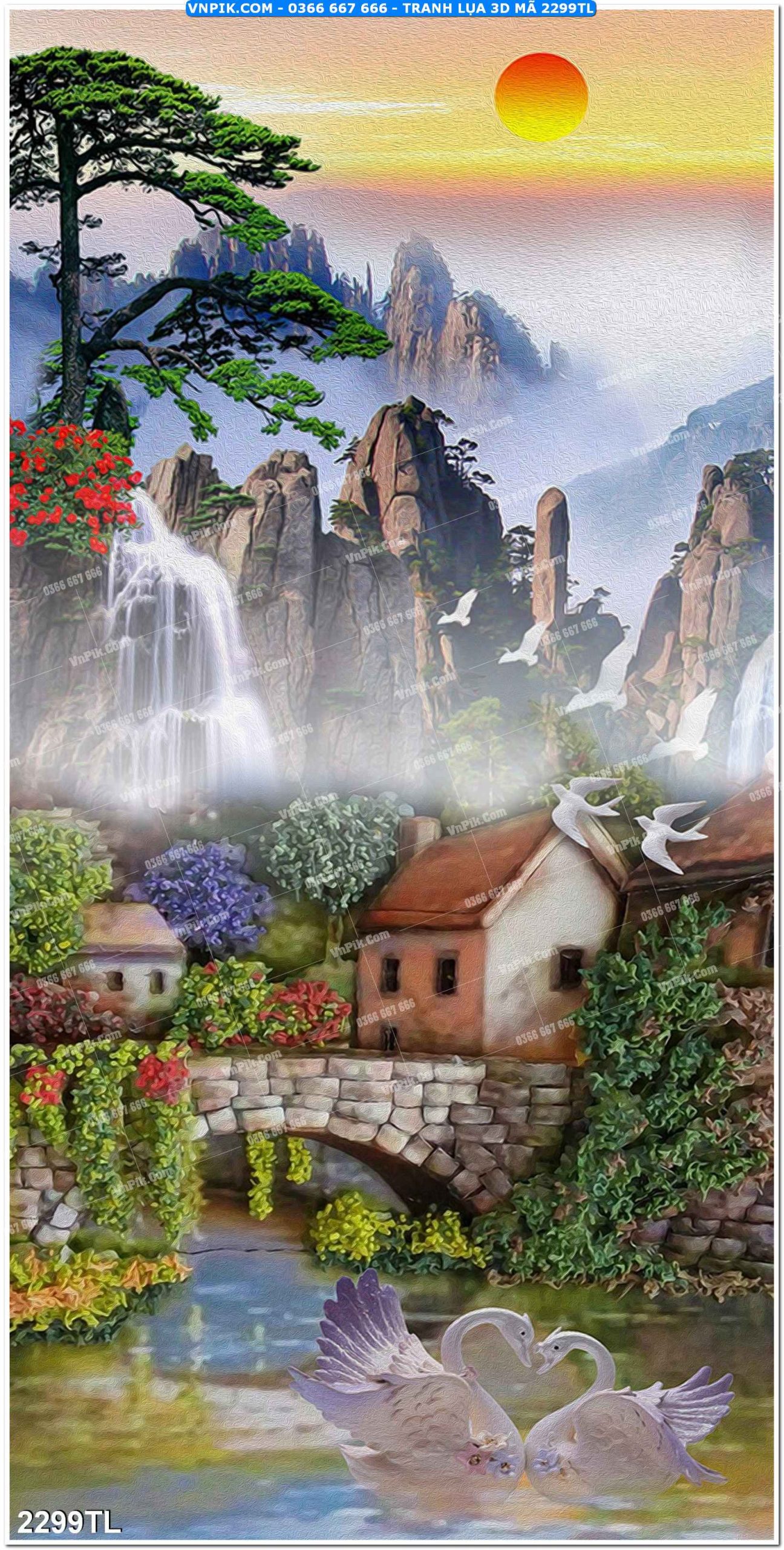 Tranh lụa 3D – Tranh trang trí dán tường 2299TL