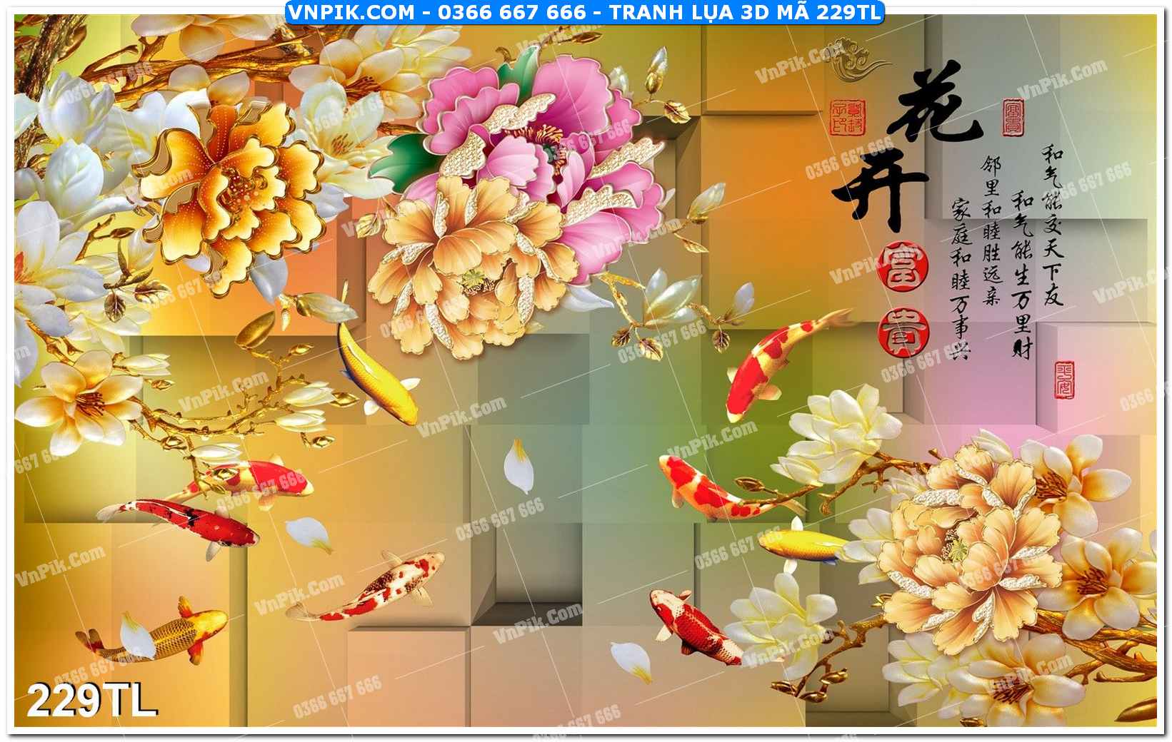 Tranh lụa 3D – Tranh trang trí dán tường 229TL