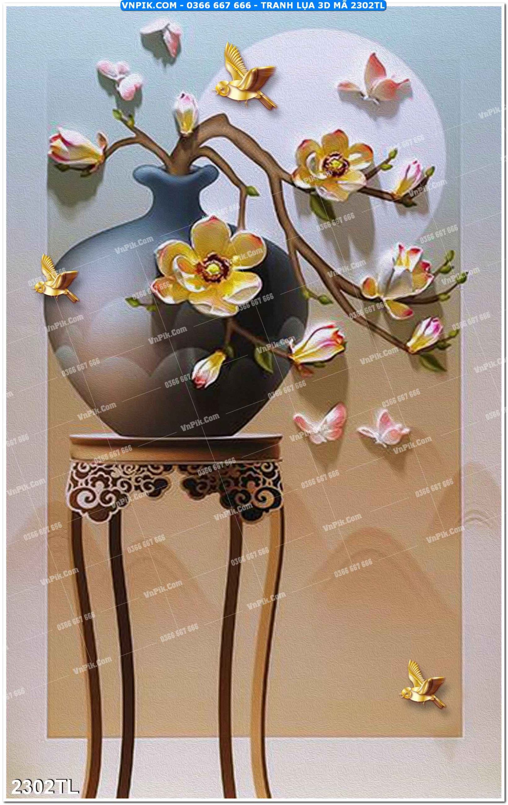 Tranh lụa 3D – Tranh trang trí dán tường 2302TL