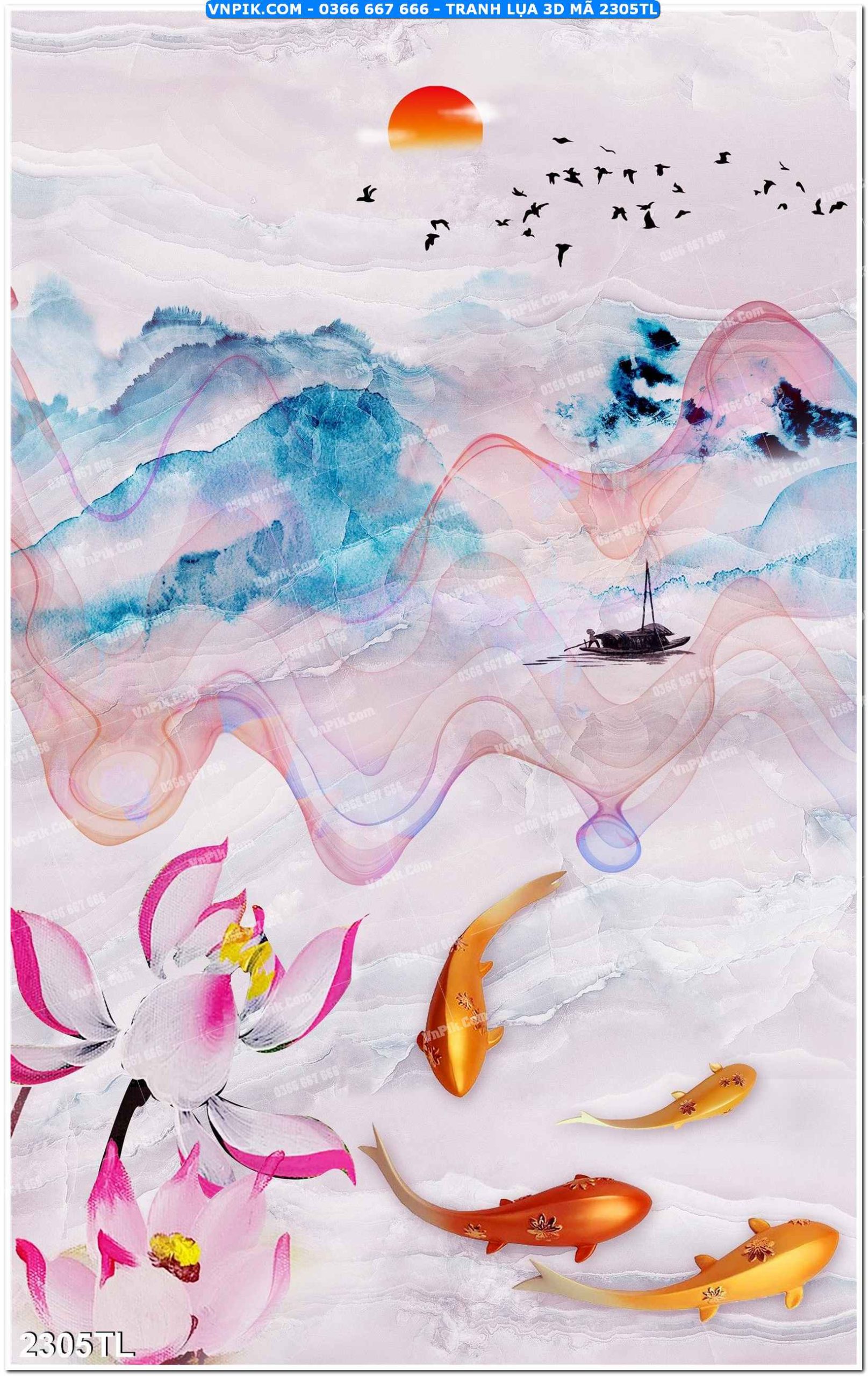 Tranh lụa 3D – Tranh trang trí dán tường 2305TL