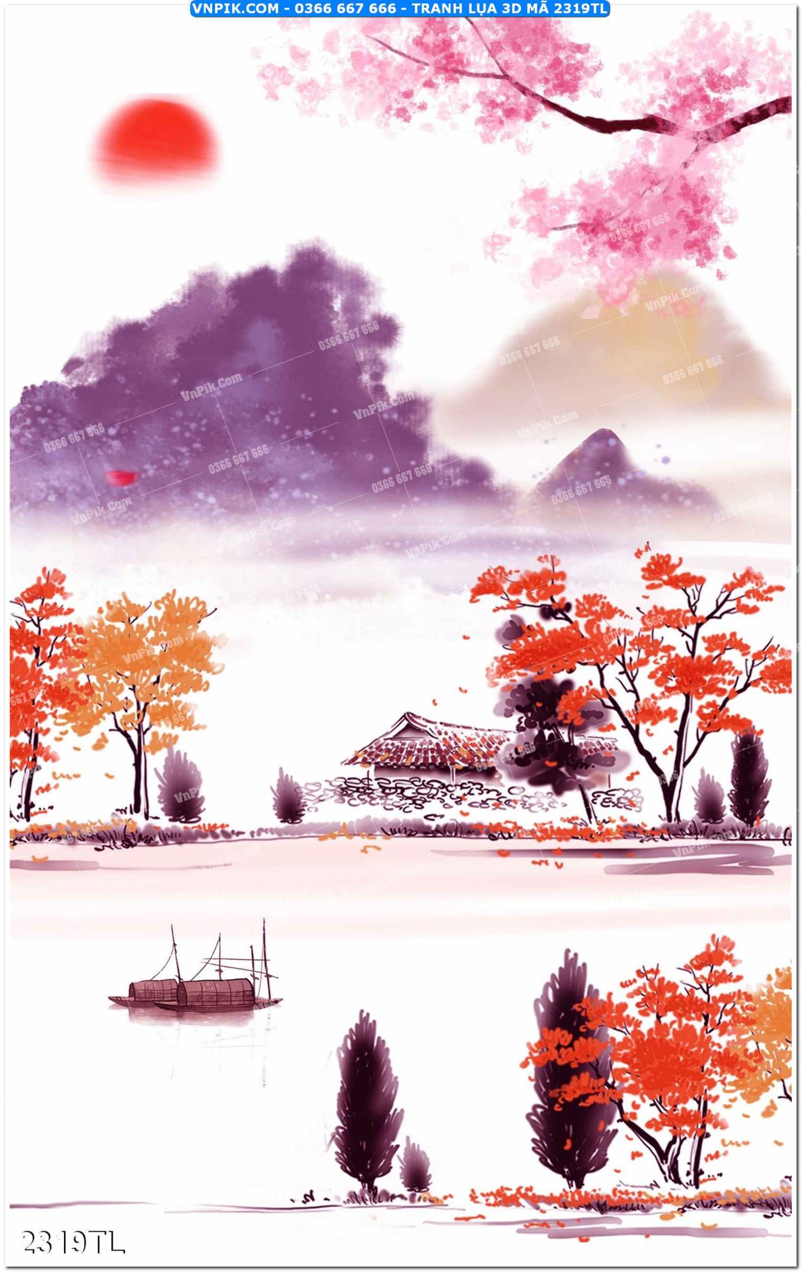 Tranh lụa 3D – Tranh trang trí dán tường 2319TL