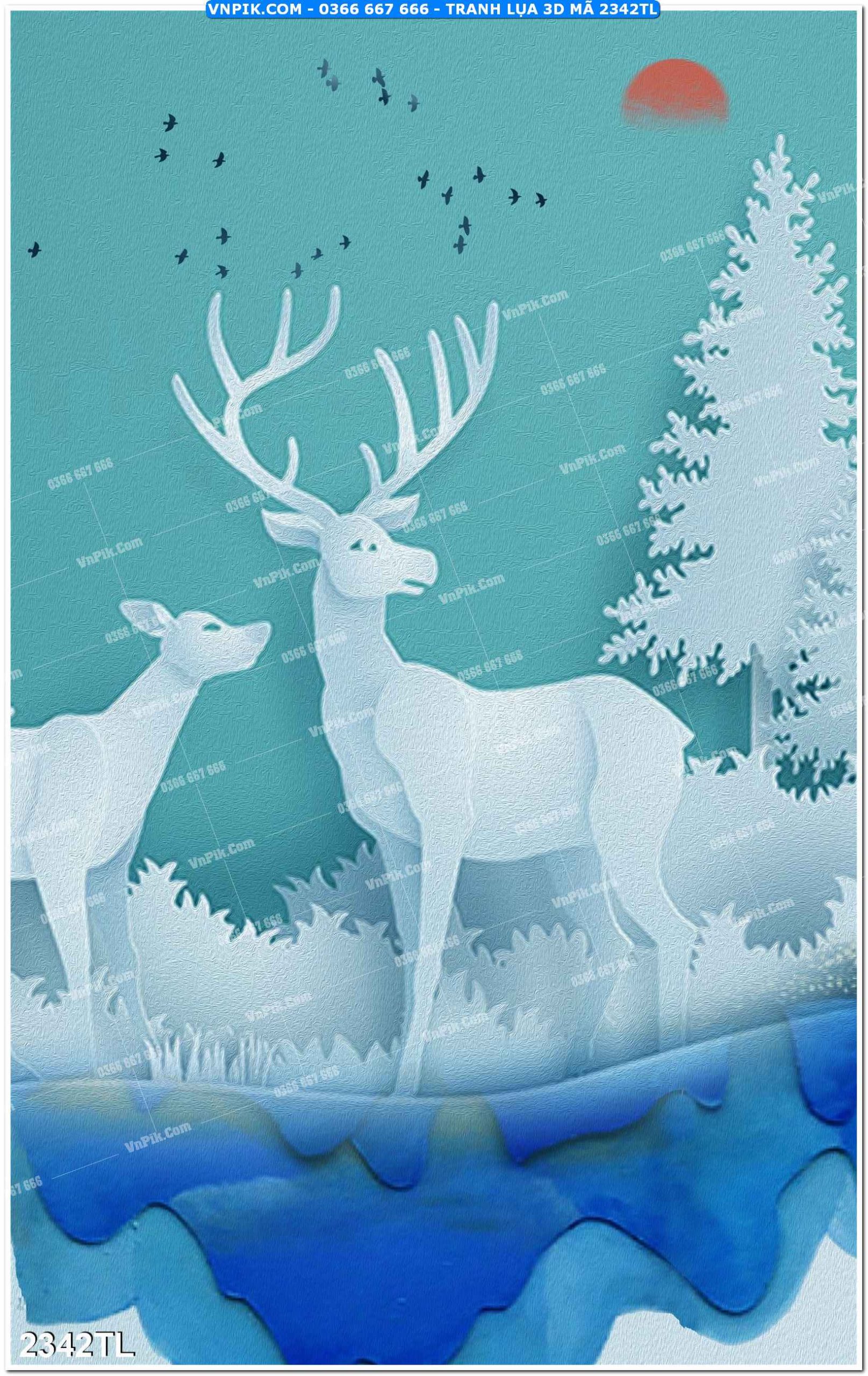 Tranh lụa 3D – Tranh trang trí dán tường 2342TL