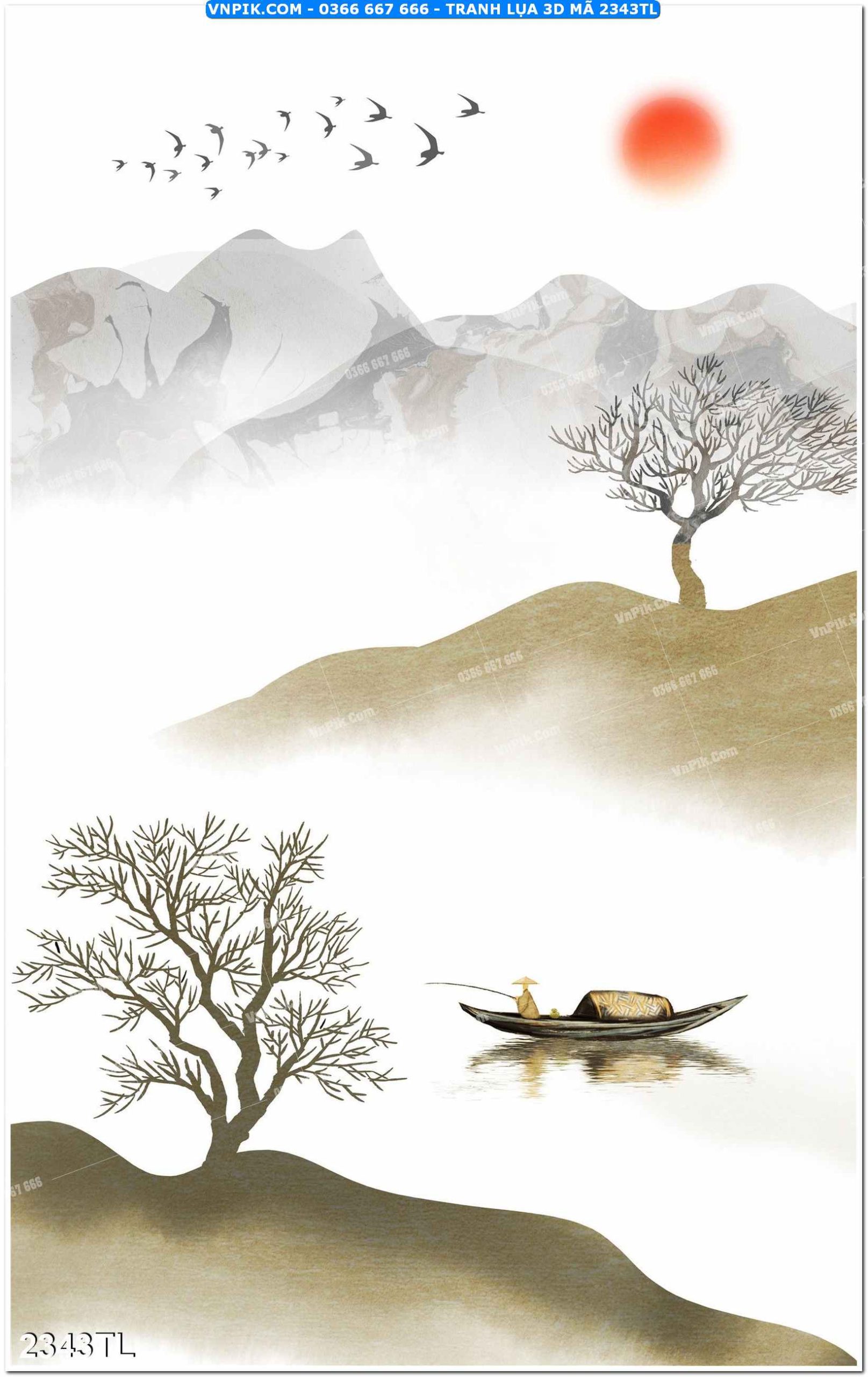 Tranh lụa 3D – Tranh trang trí dán tường 2343TL
