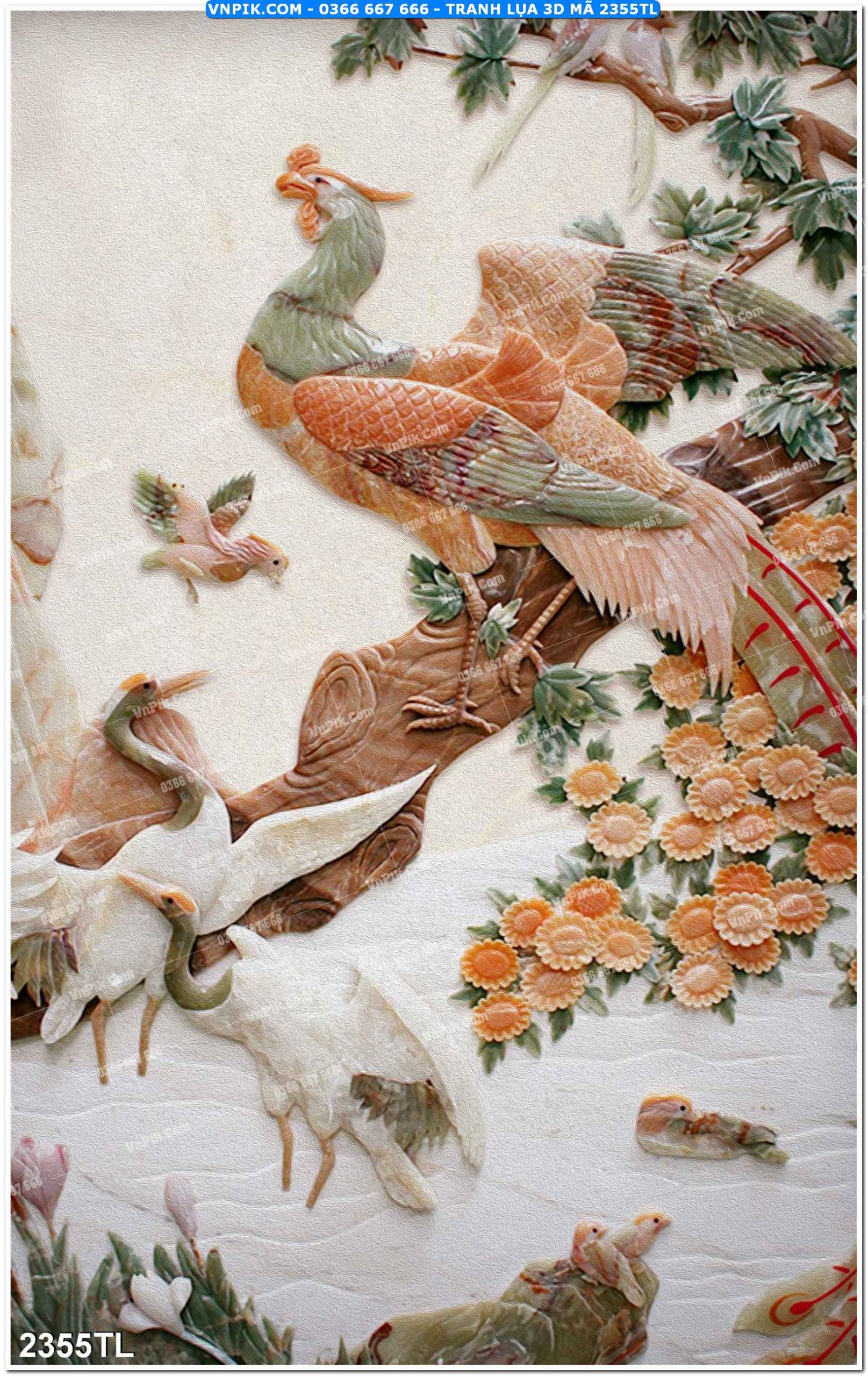 Tranh lụa 3D – Tranh trang trí dán tường 2355TL