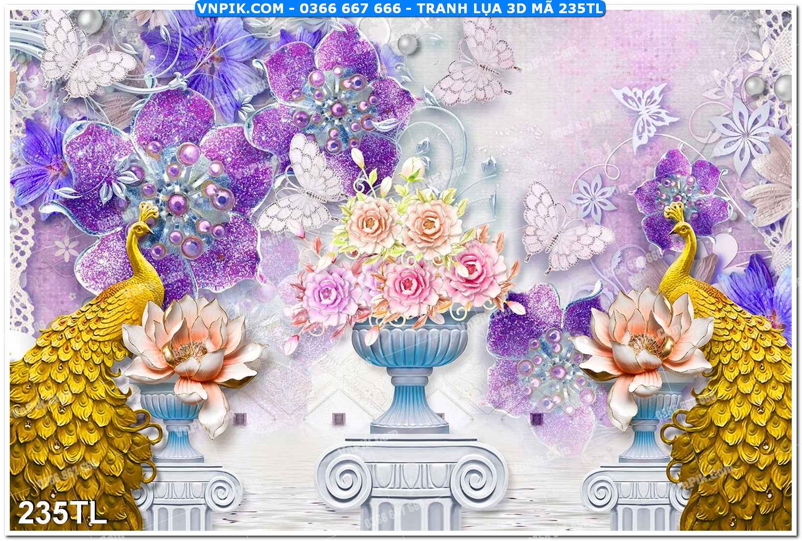 Tranh lụa 3D – Tranh trang trí dán tường 235TL