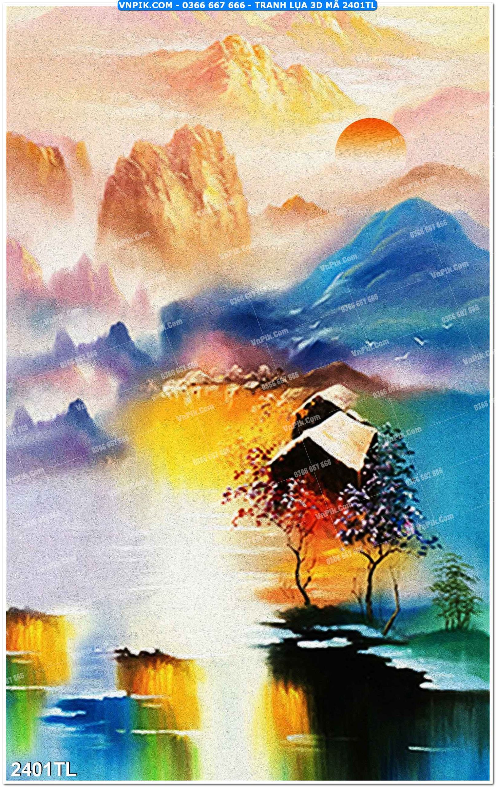 Tranh lụa 3D – Tranh trang trí dán tường 2401TL