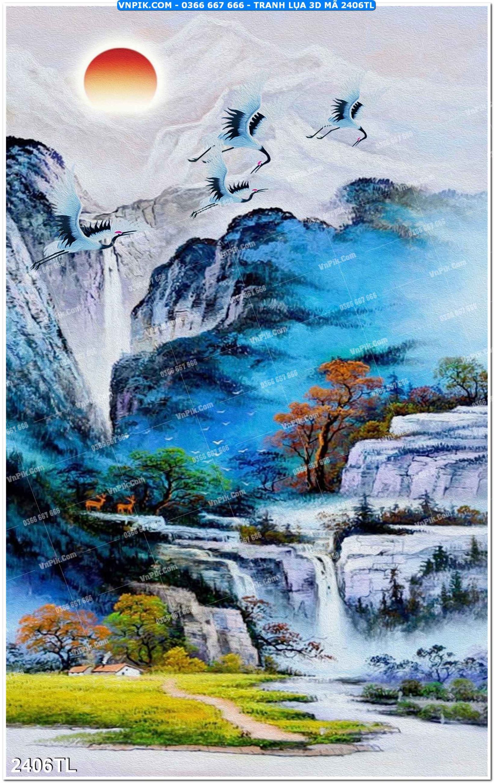 Tranh lụa 3D – Tranh trang trí dán tường 2406TL