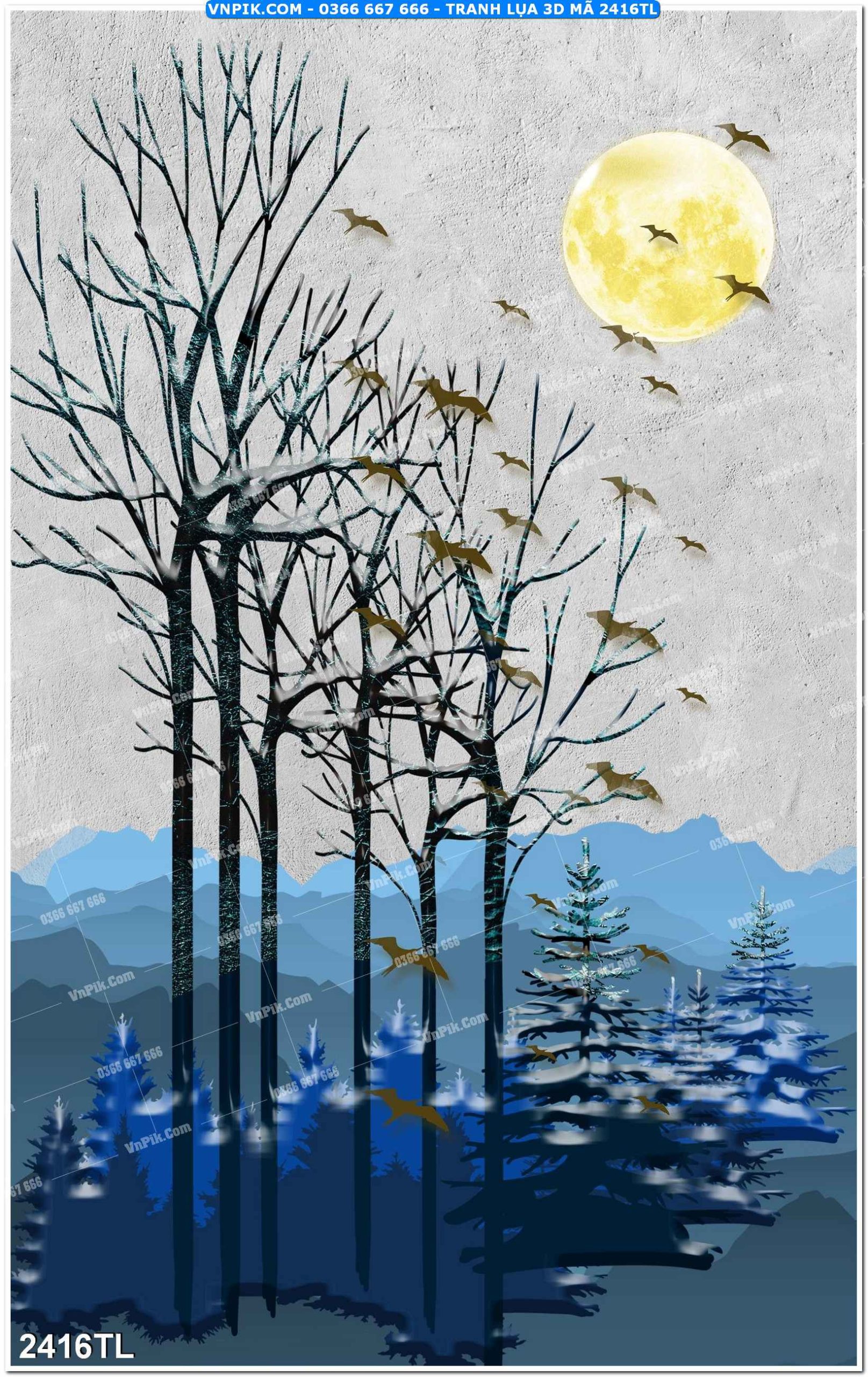 Tranh lụa 3D – Tranh trang trí dán tường 2416TL