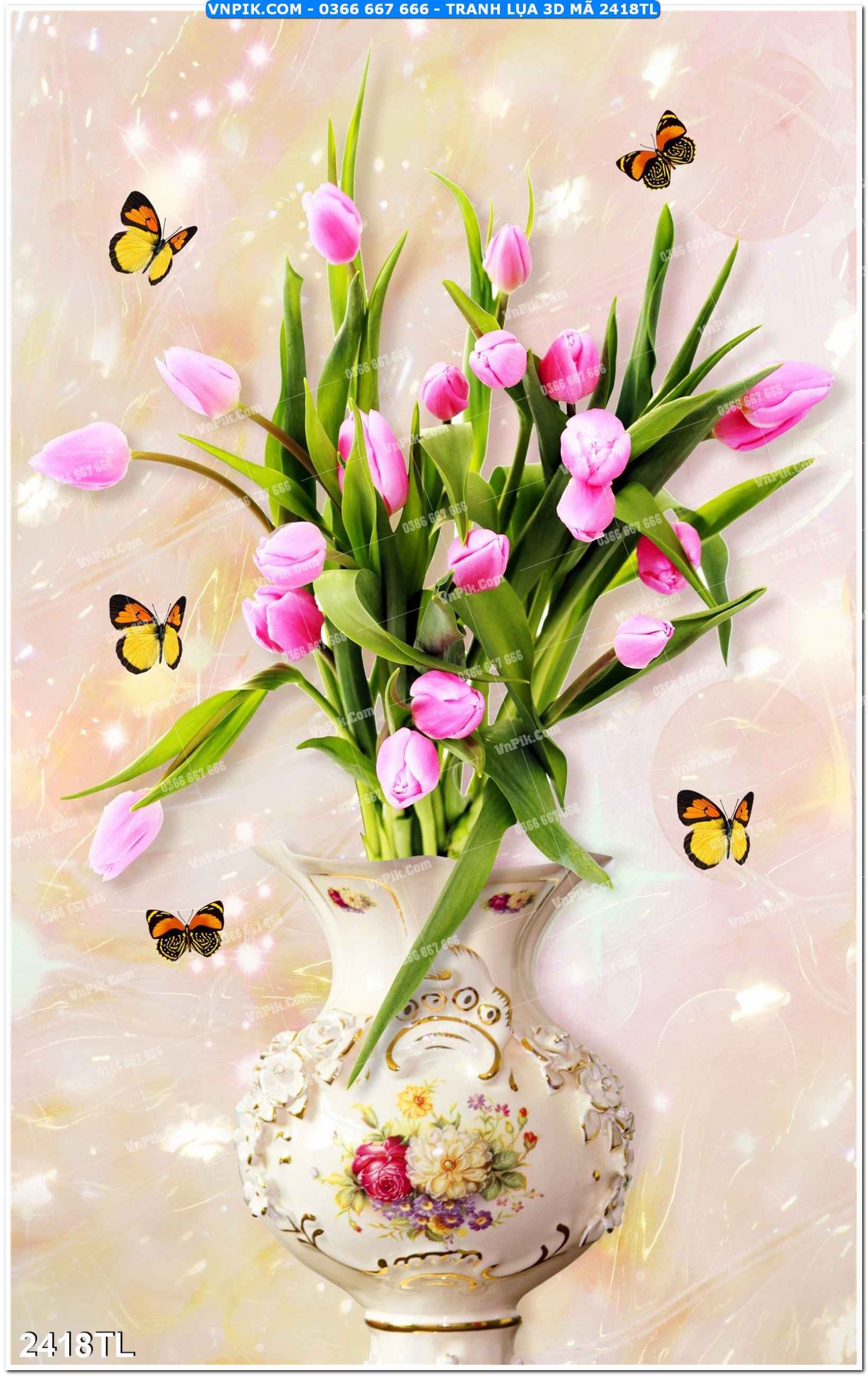 Tranh lụa 3D – Tranh trang trí dán tường 2418TL