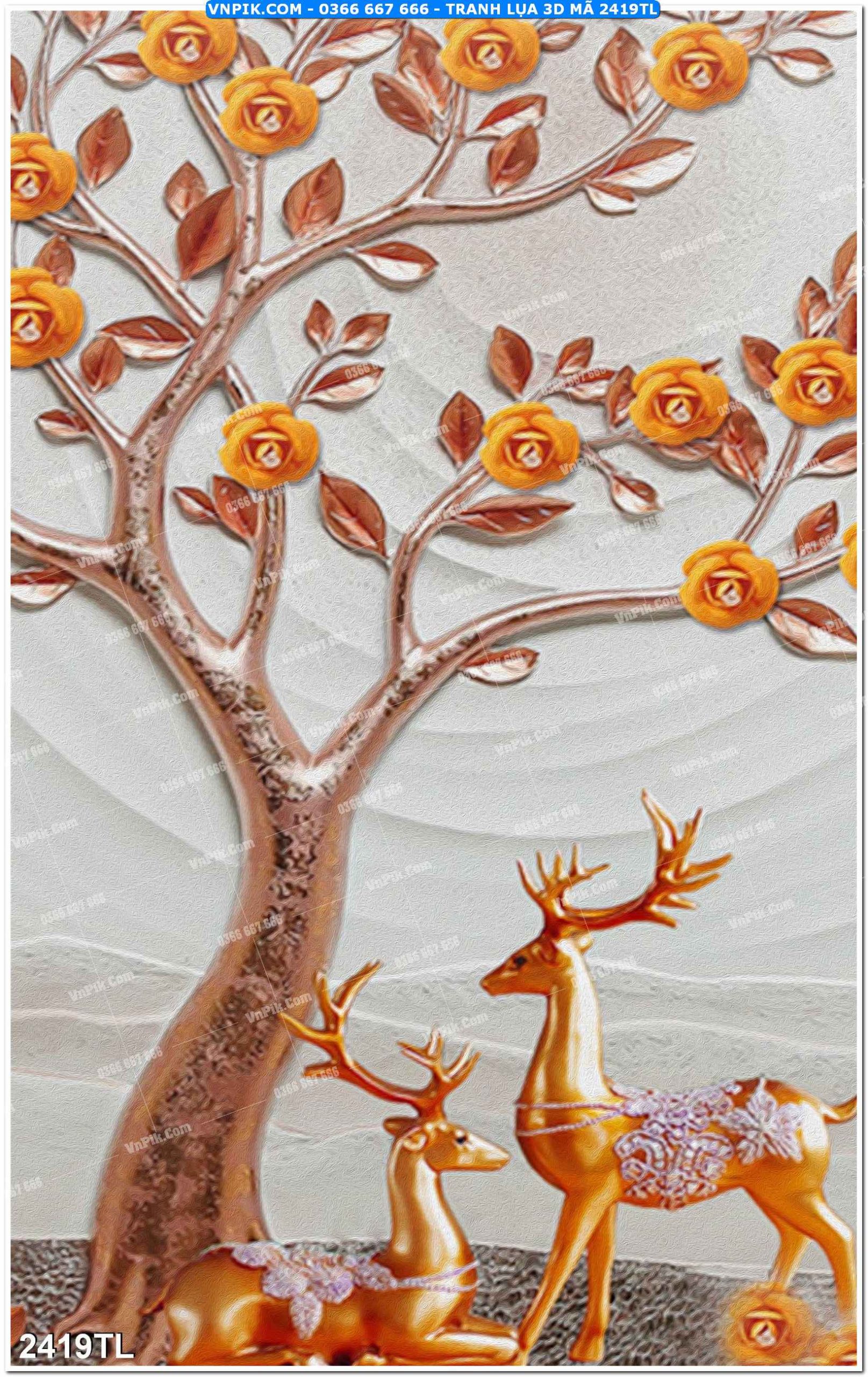 Tranh lụa 3D – Tranh trang trí dán tường 2419TL