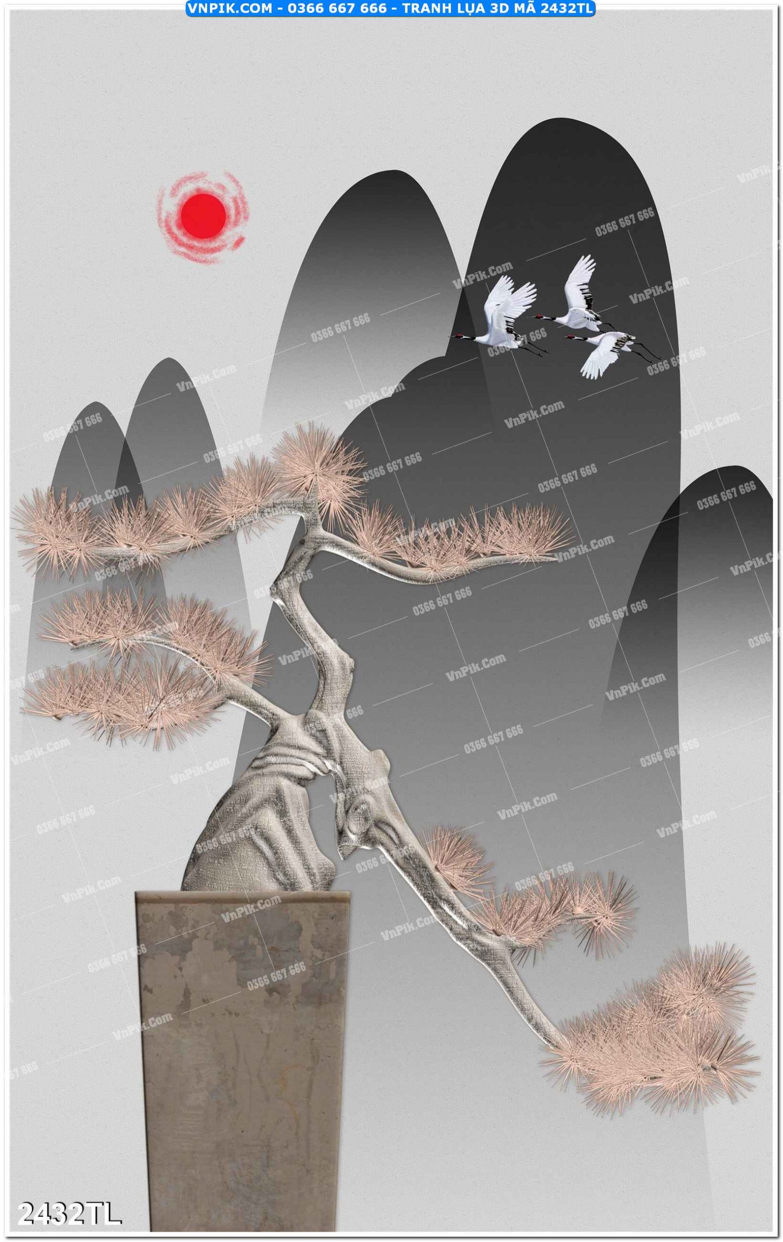 Tranh lụa 3D – Tranh trang trí dán tường 2432TL