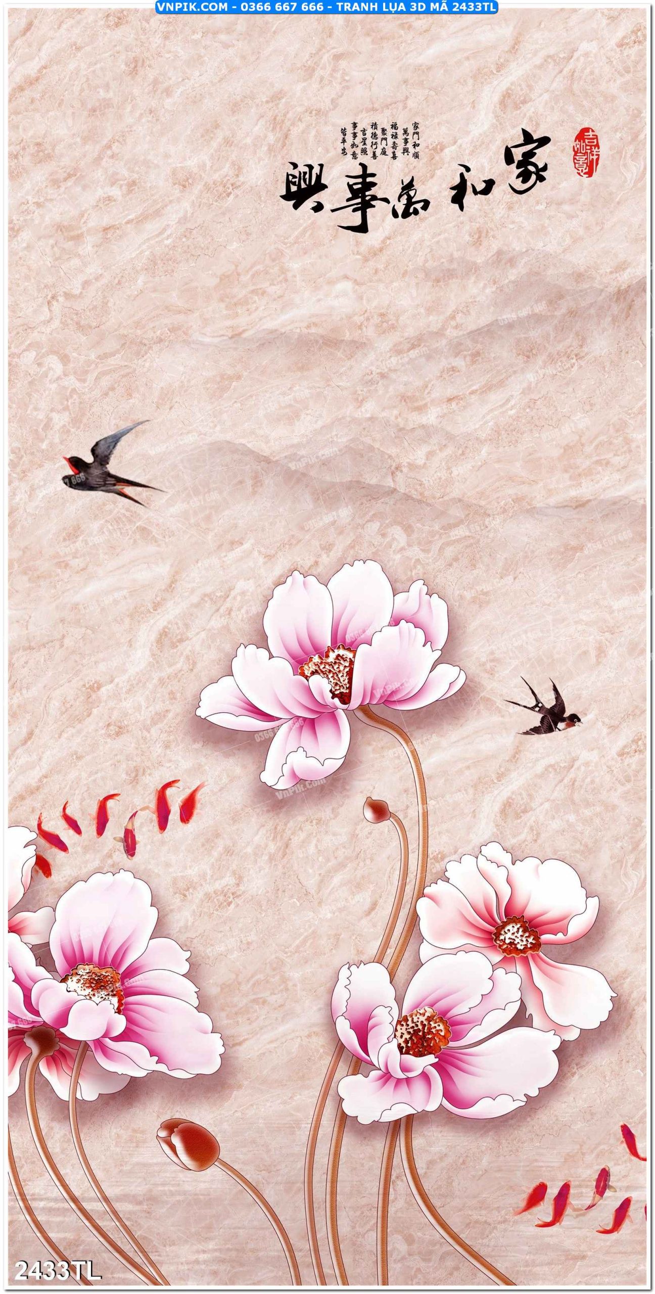 Tranh lụa 3D – Tranh trang trí dán tường 2433TL