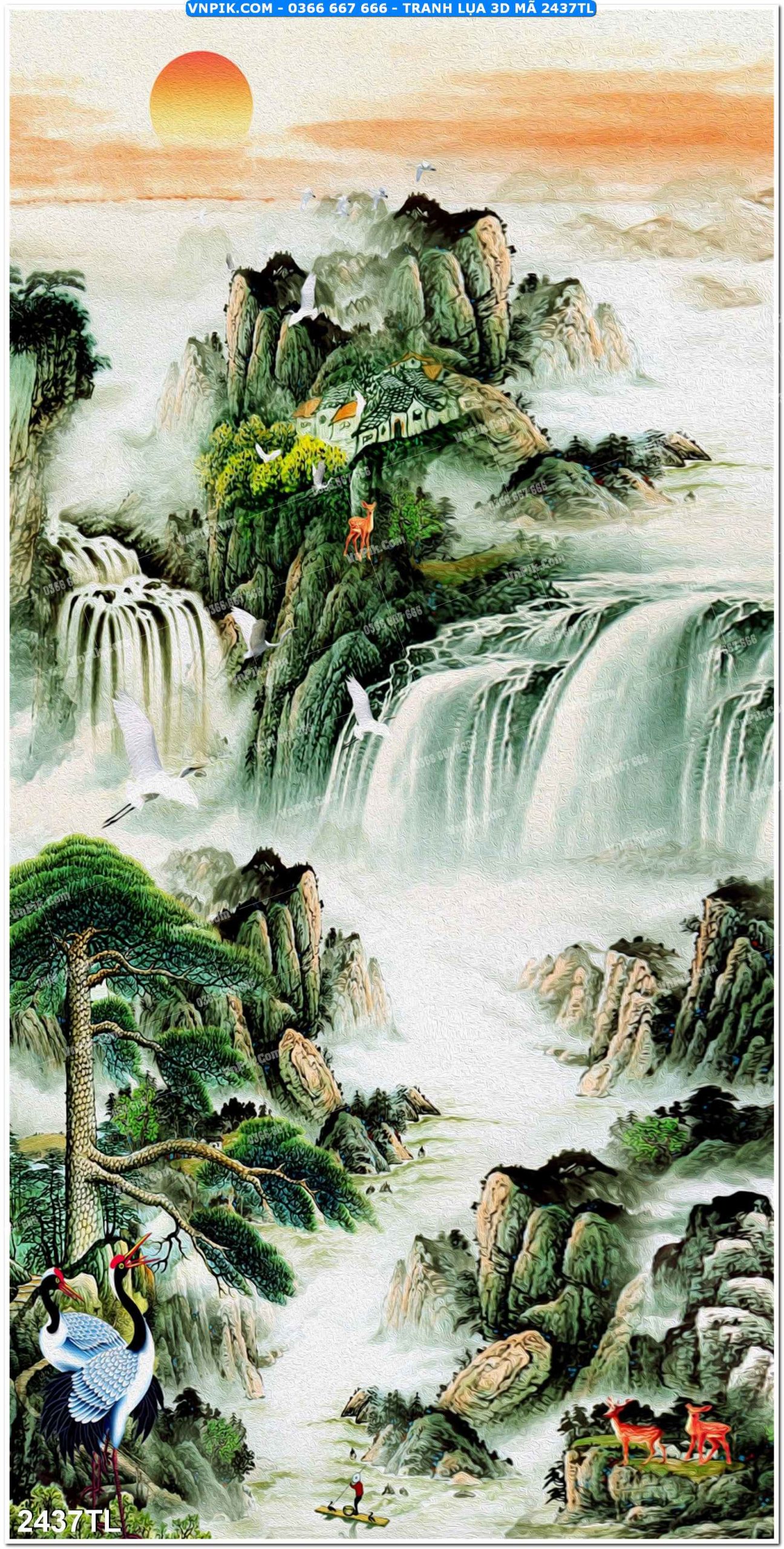 Tranh lụa 3D – Tranh trang trí dán tường 2437TL