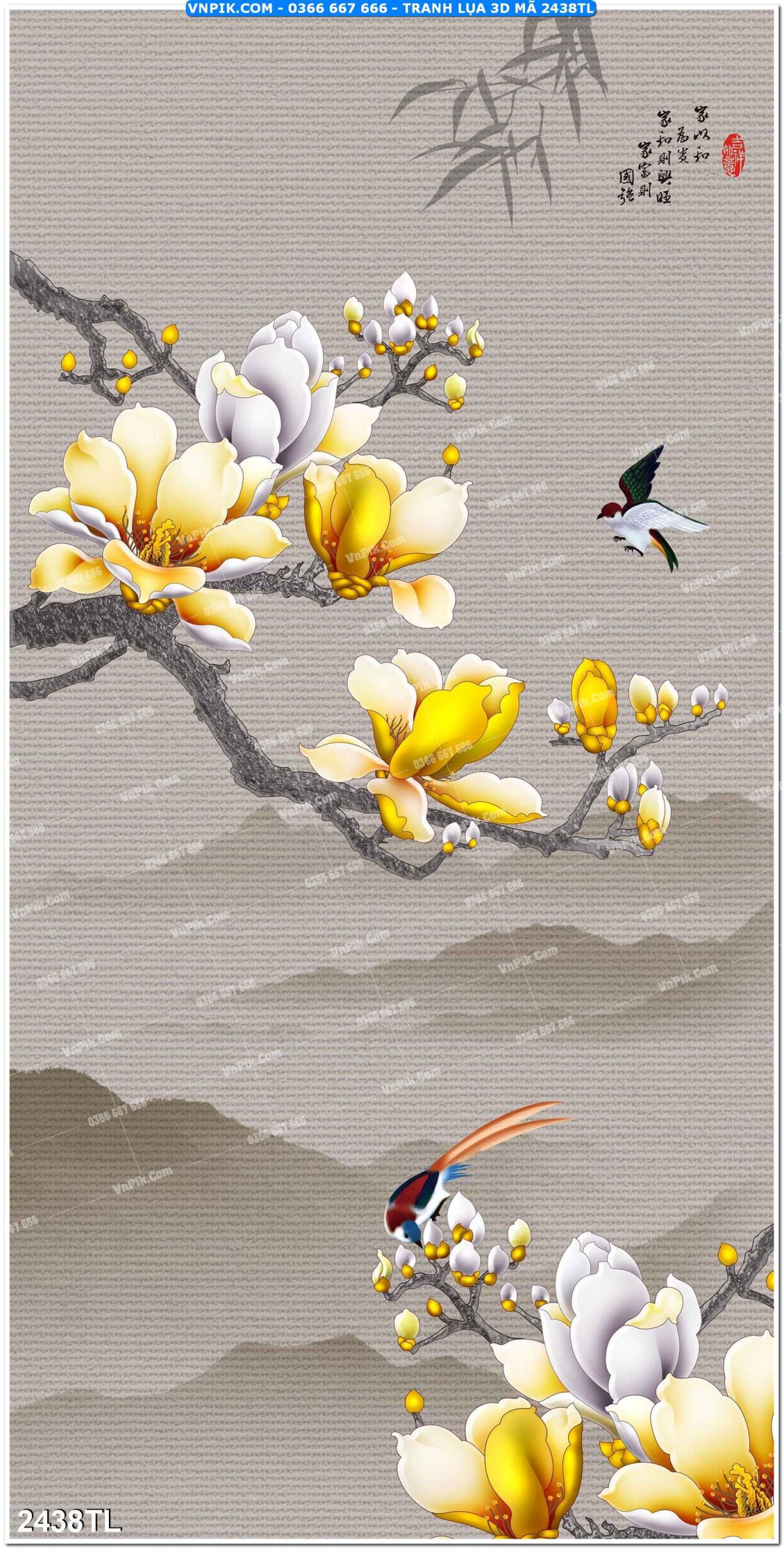 Tranh lụa 3D – Tranh trang trí dán tường 2438TL