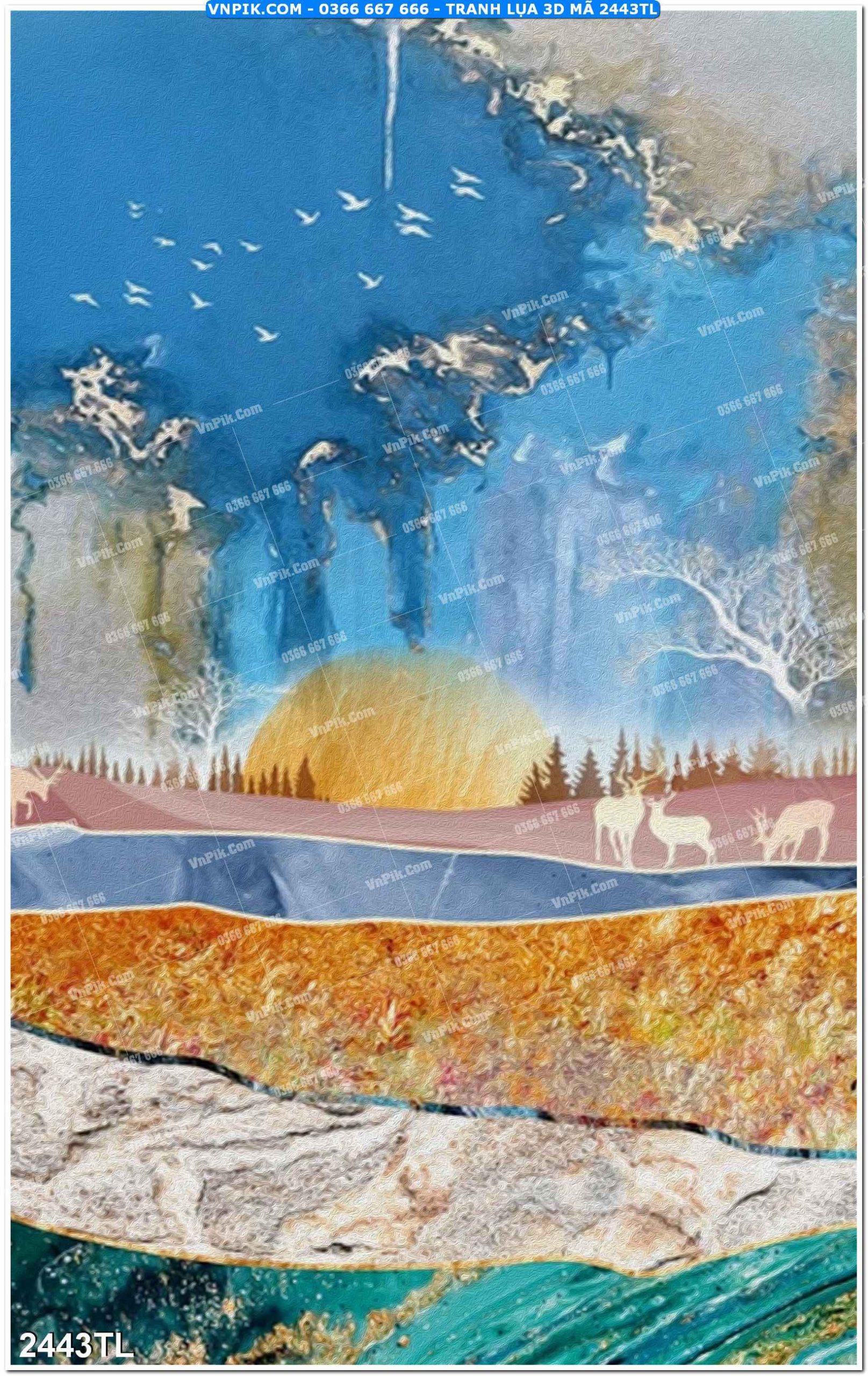 Tranh lụa 3D – Tranh trang trí dán tường 2443TL