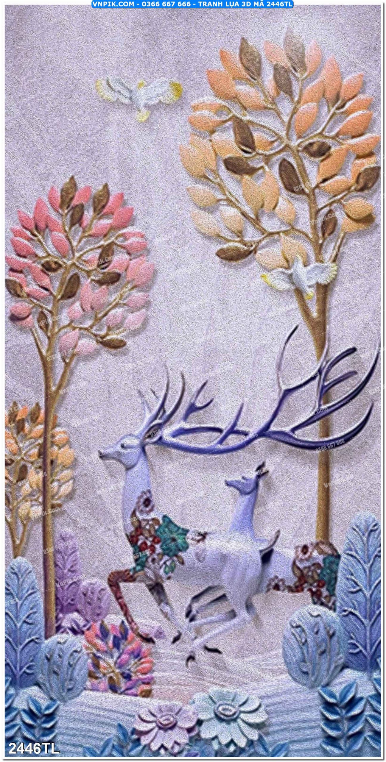 Tranh lụa 3D – Tranh trang trí dán tường 2446TL