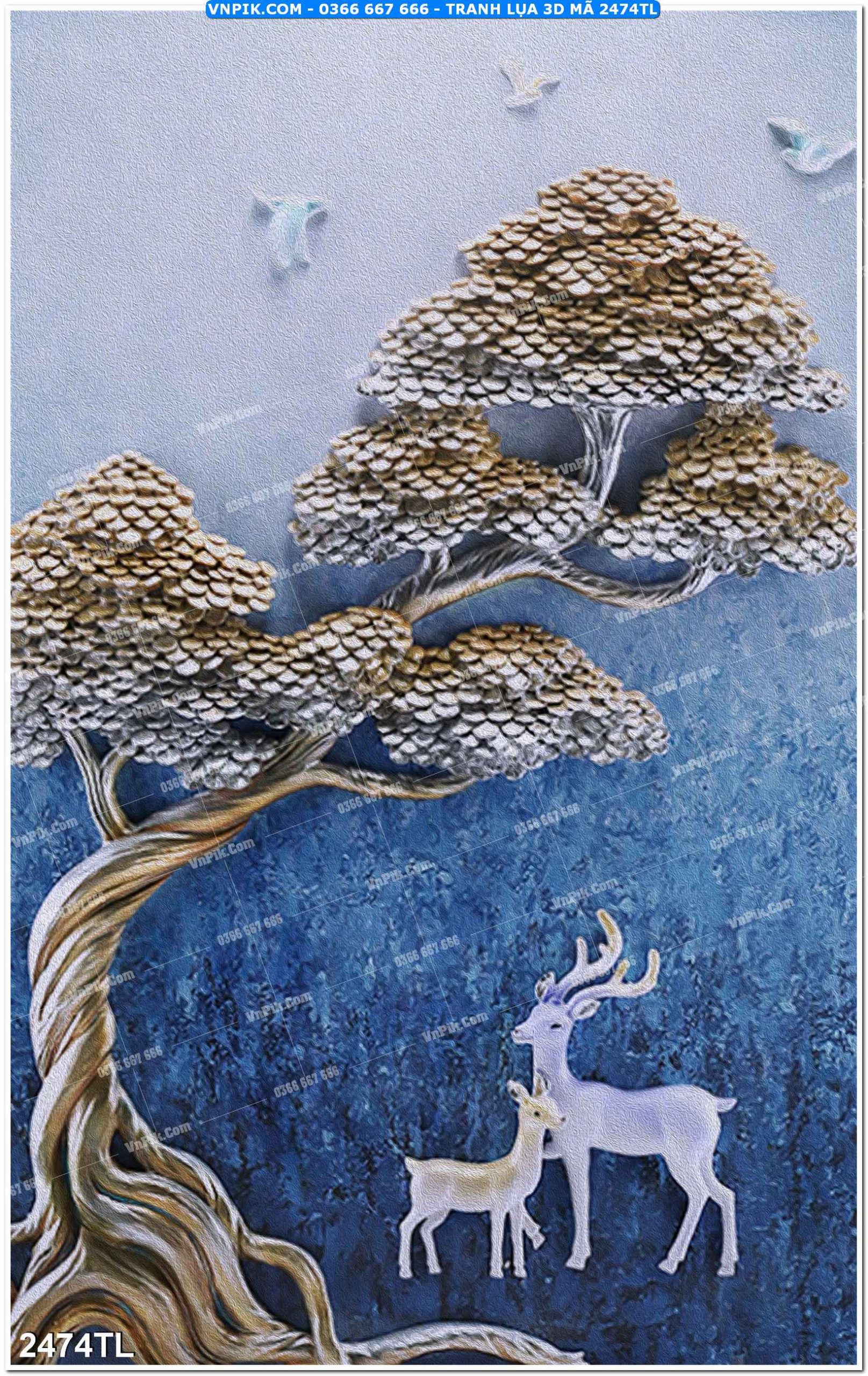 Tranh lụa 3D – Tranh trang trí dán tường 2474TL
