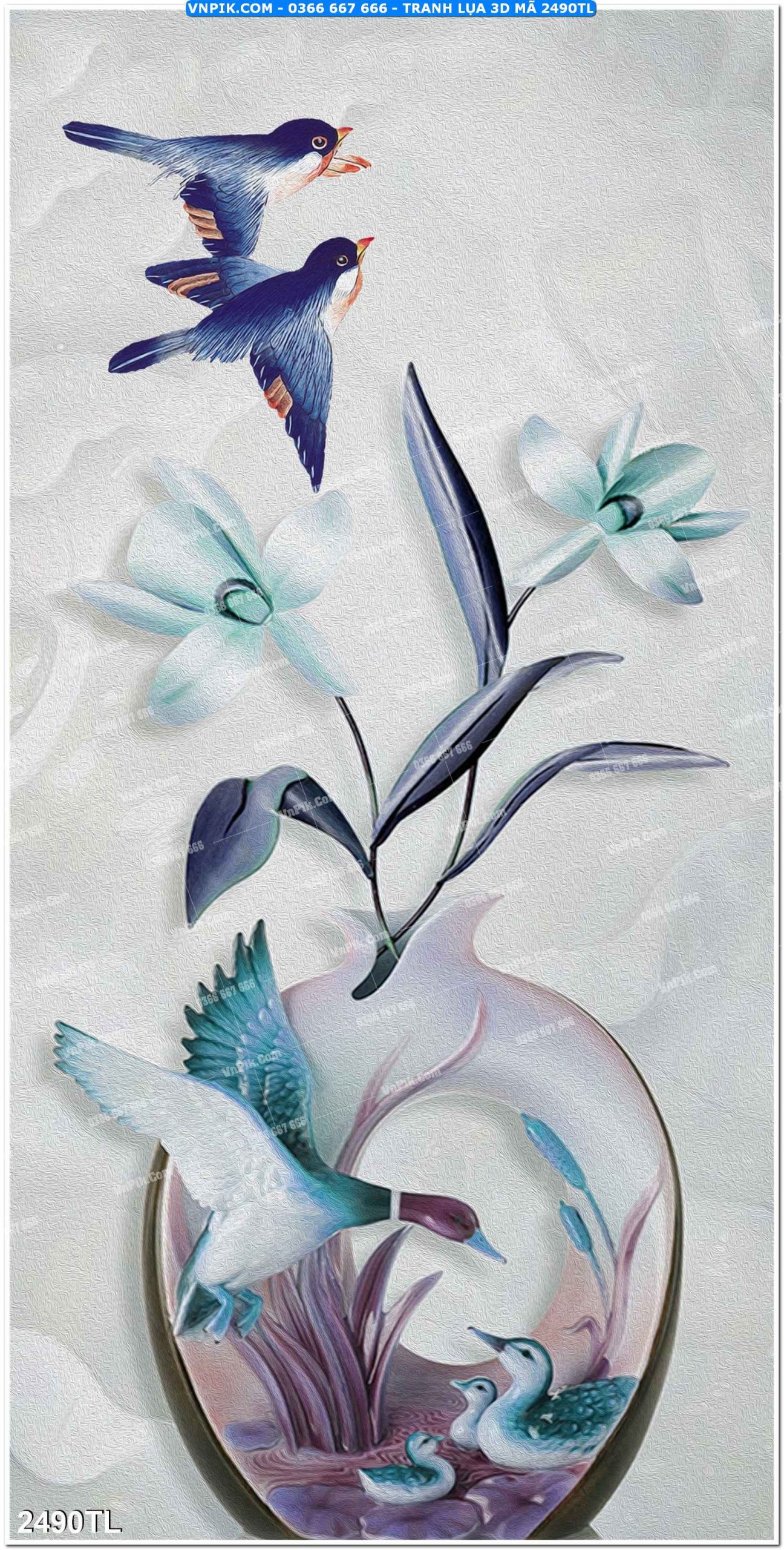 Tranh lụa 3D – Tranh trang trí dán tường 2490TL